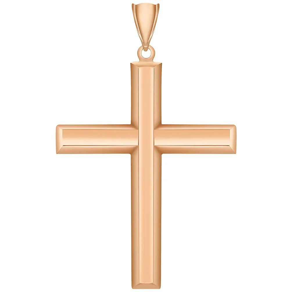 14K Rose Gold Plain & Simple Religious Cross Charm Pendant with High Polish