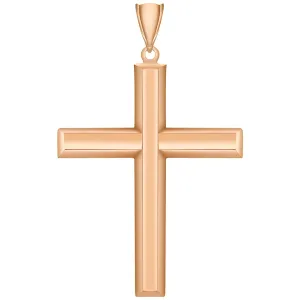 14K Rose Gold Plain & Simple Religious Cross Charm Pendant with High Polish