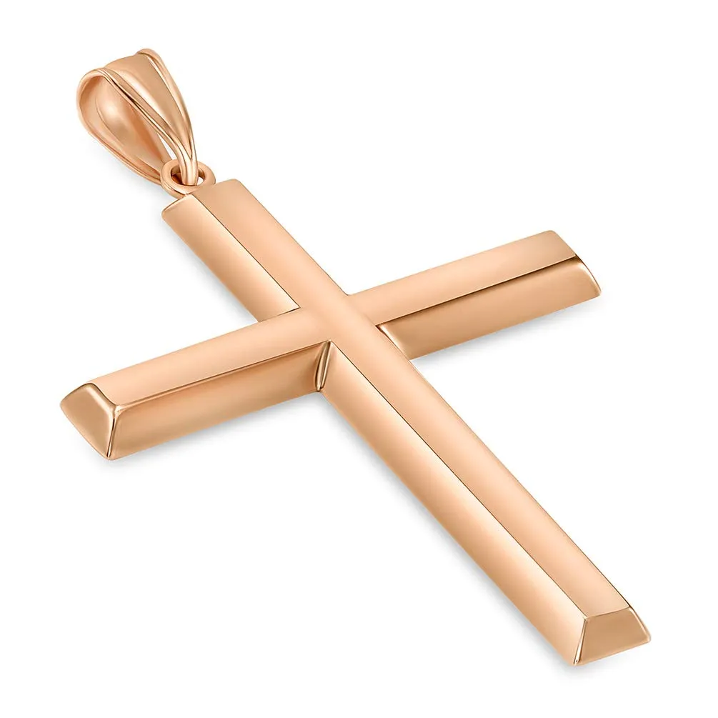 14K Rose Gold Plain & Simple Religious Cross Charm Pendant with High Polish