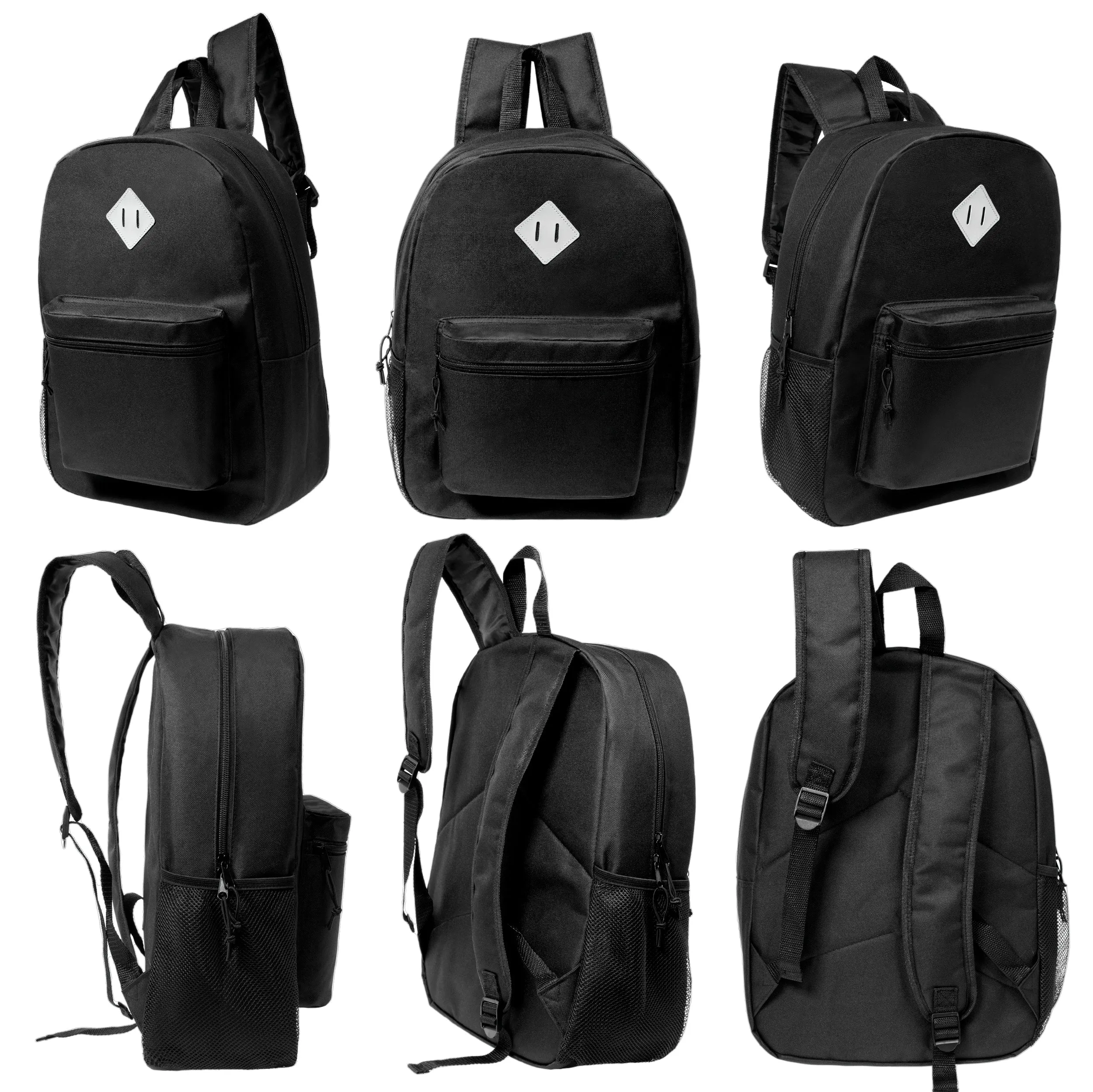 17" Wholesale Backpack in Black with Designer Inspired Patch - Bulk Case of 24