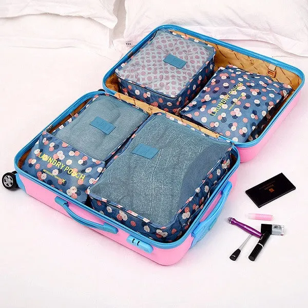 6 Pieces/Set Nylon Packing Cubes 2017 Luggage Travel Bag Floral Dot Large Capacity Of Bags Unisex Clothing Sorting Organize Bag