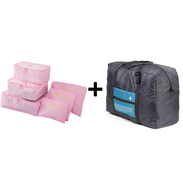 6pcs/set Nylon packing cube large capacity double zipper Waterproof bag Luggage Clothes Tidy Organizer Nylon Folding Bag