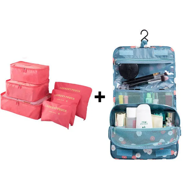 6pcs/set Nylon packing cube large capacity double zipper Waterproof bag Luggage Clothes Tidy Organizer Nylon Folding Bag