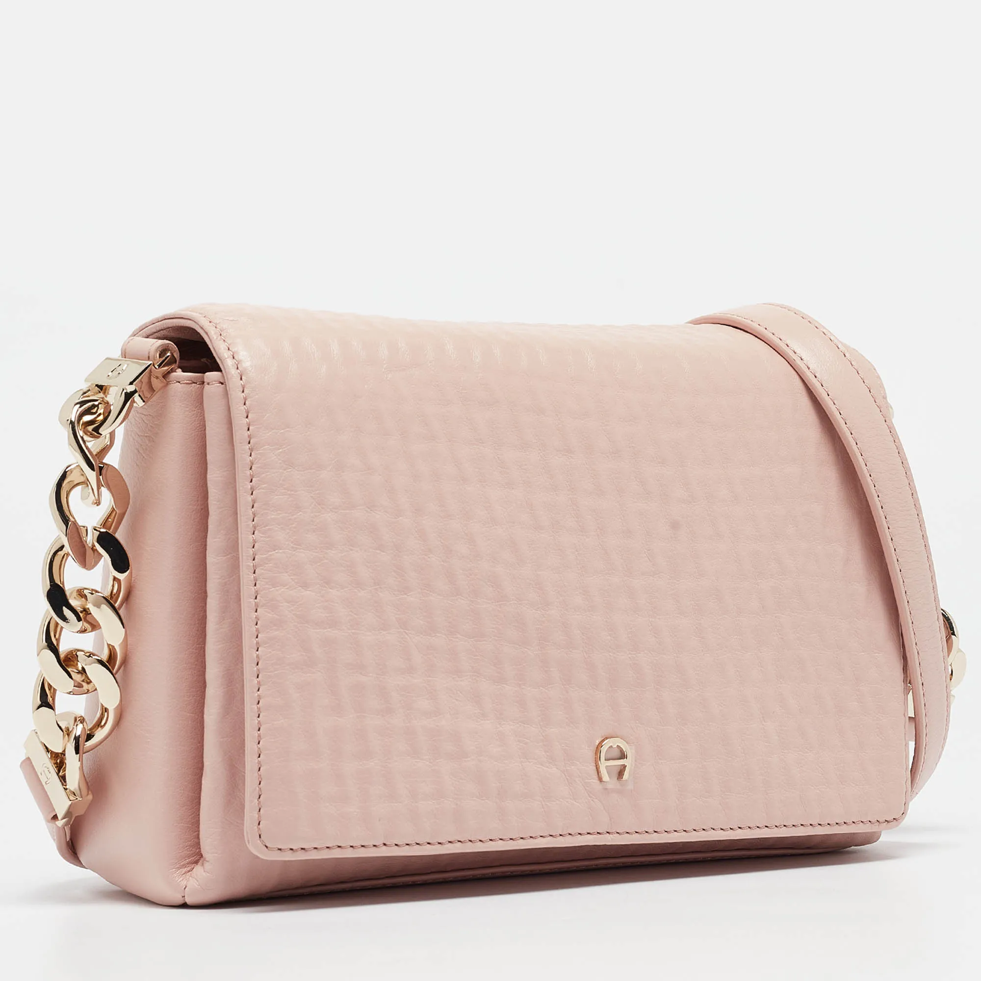 AIGNER Pink Leather Flap Crossbody Bag