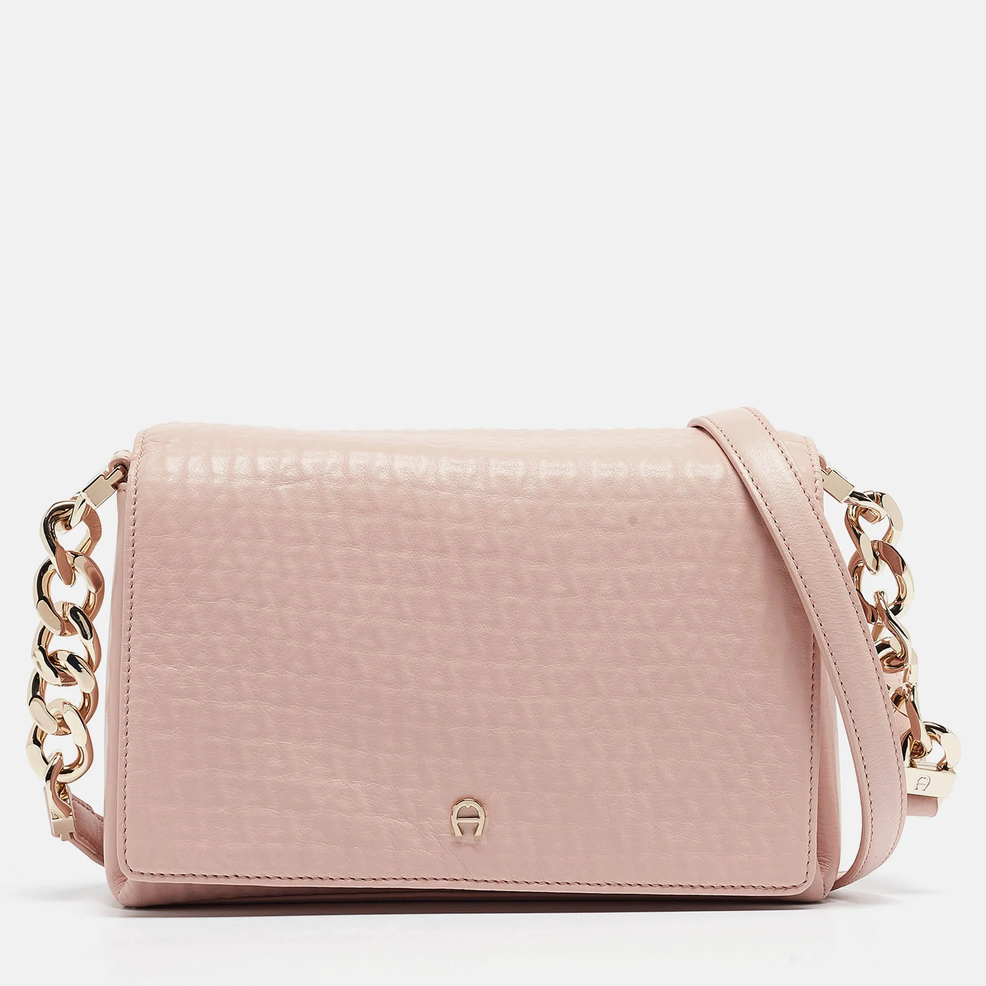 AIGNER Pink Leather Flap Crossbody Bag