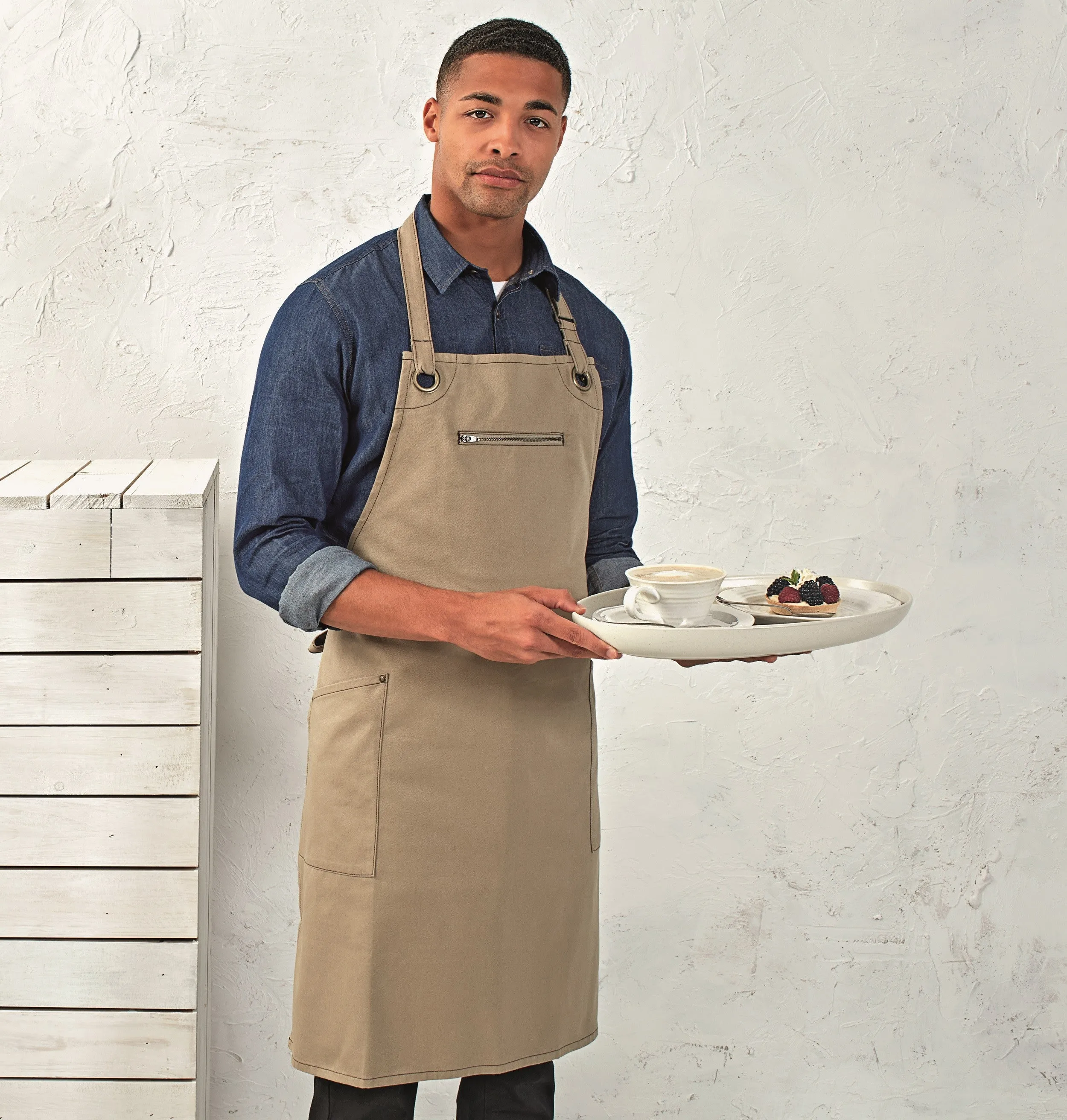 Barley Sustainable Bib Apron | KHAKI/BROWN