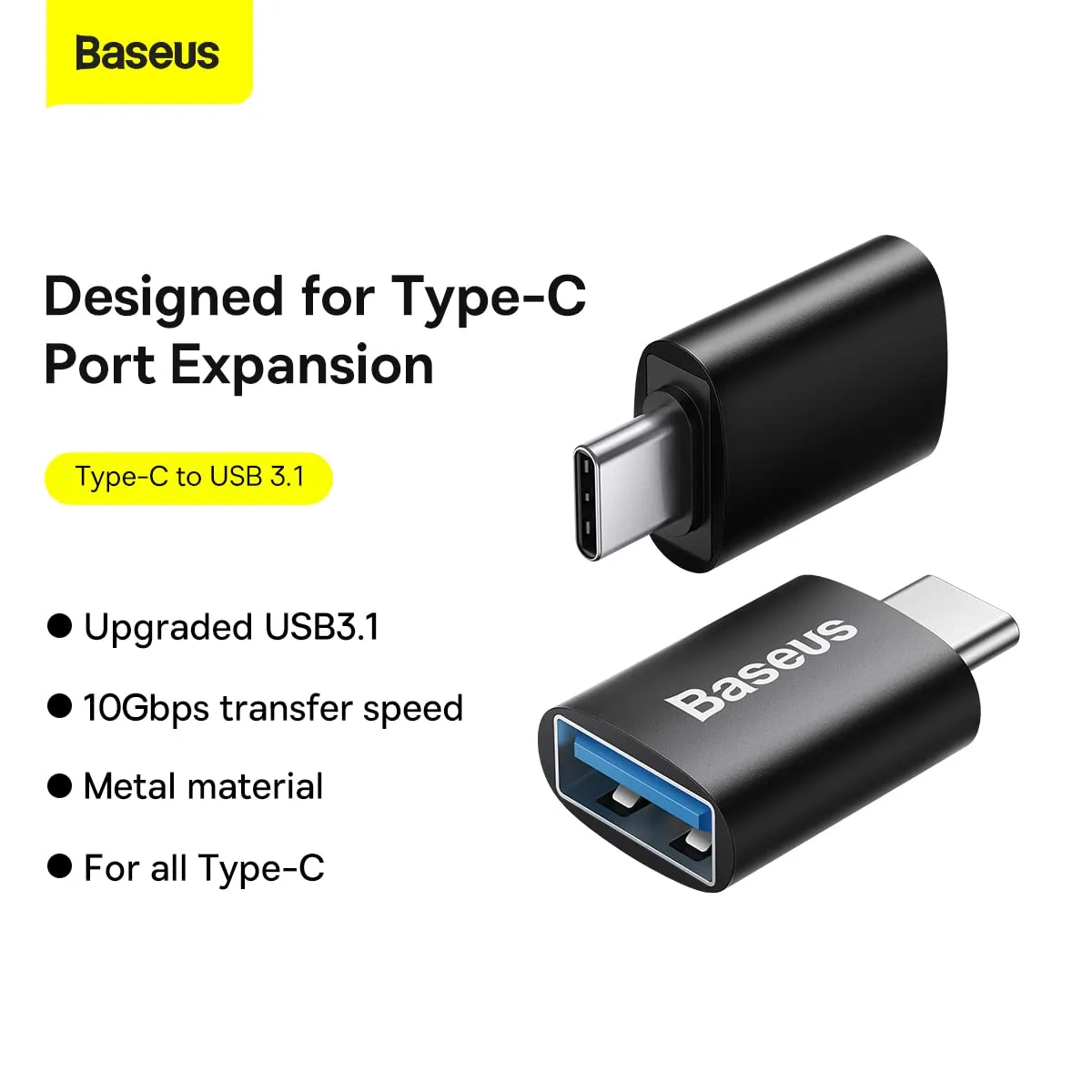 Baseus Type C to USB 3.1 OTG Adapter Ingenuity Series Fast Data Transfer Speed Of 10Gbps Black ZJJQ000001