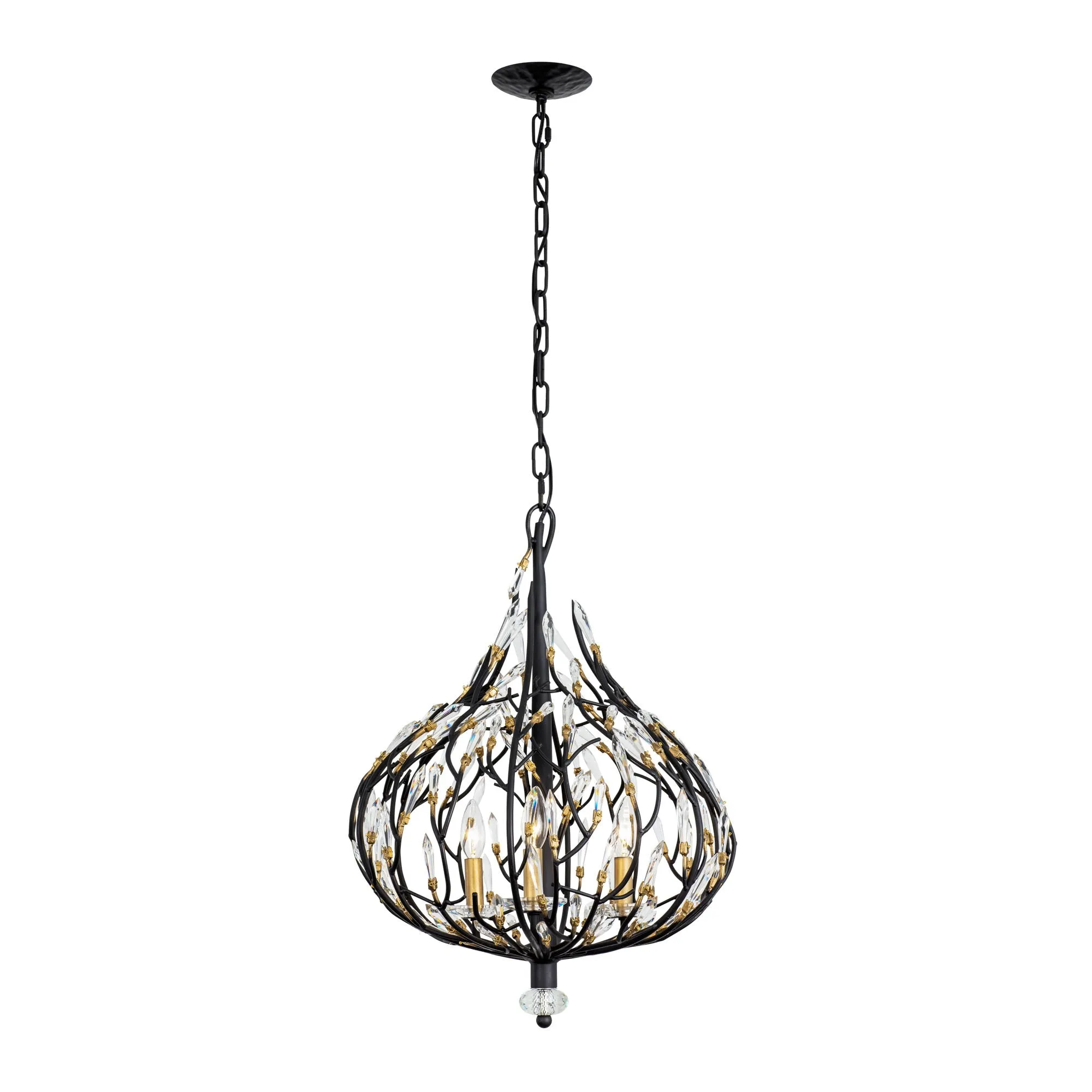 Bask 271P03MBFG 3-Light Crystal Pendant Light - Matte Black/French Gold