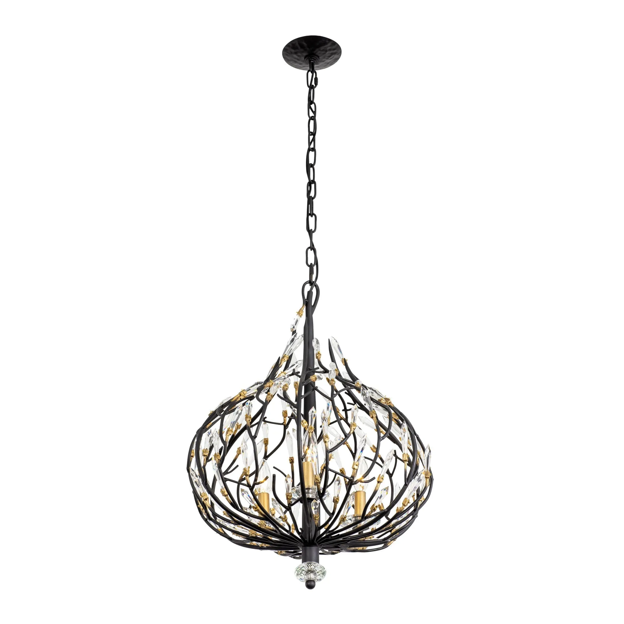 Bask 271P03MBFG 3-Light Crystal Pendant Light - Matte Black/French Gold