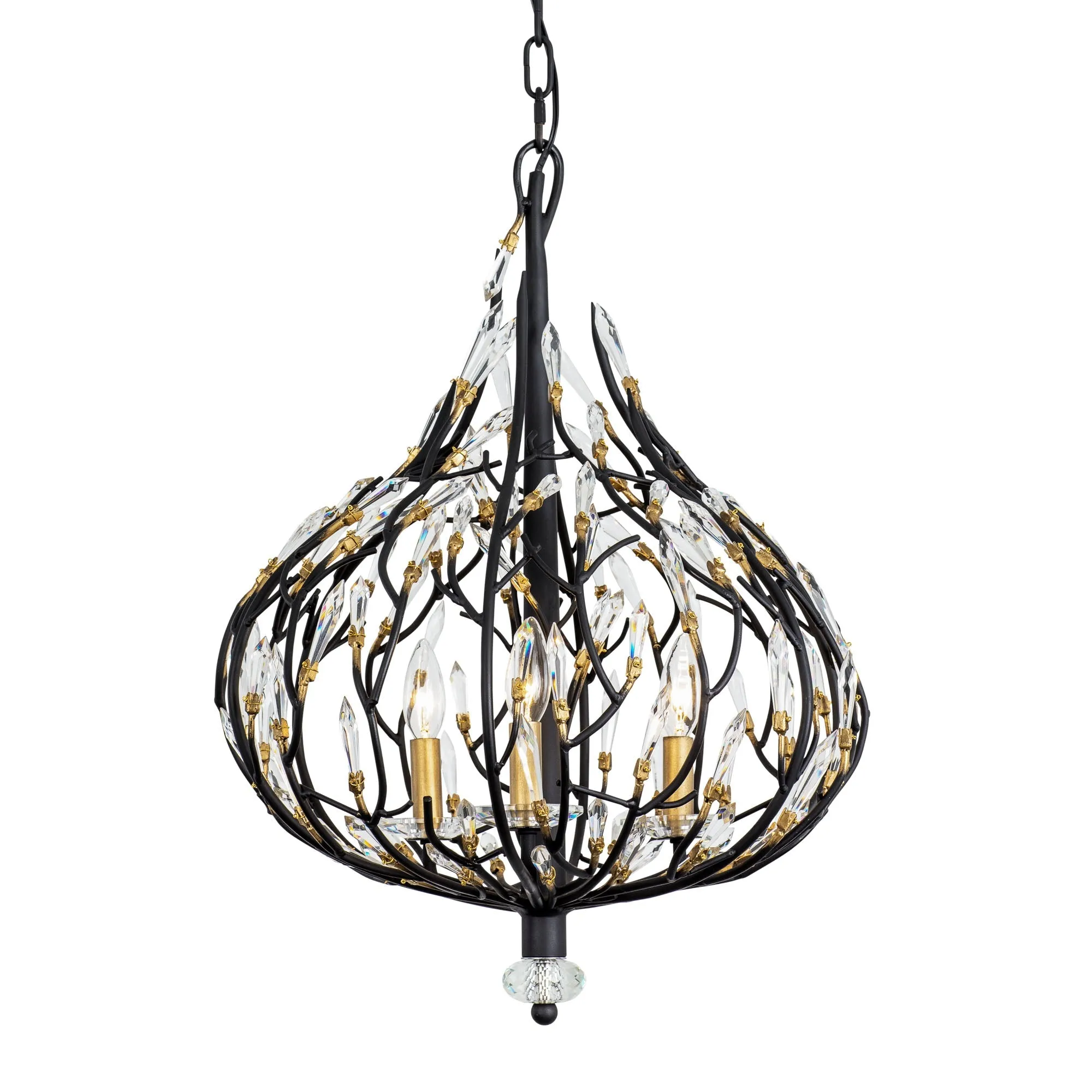 Bask 271P03MBFG 3-Light Crystal Pendant Light - Matte Black/French Gold