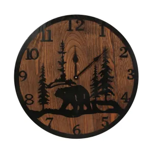 Bear Handcrafted Etched Wood Wall Clock (24”)