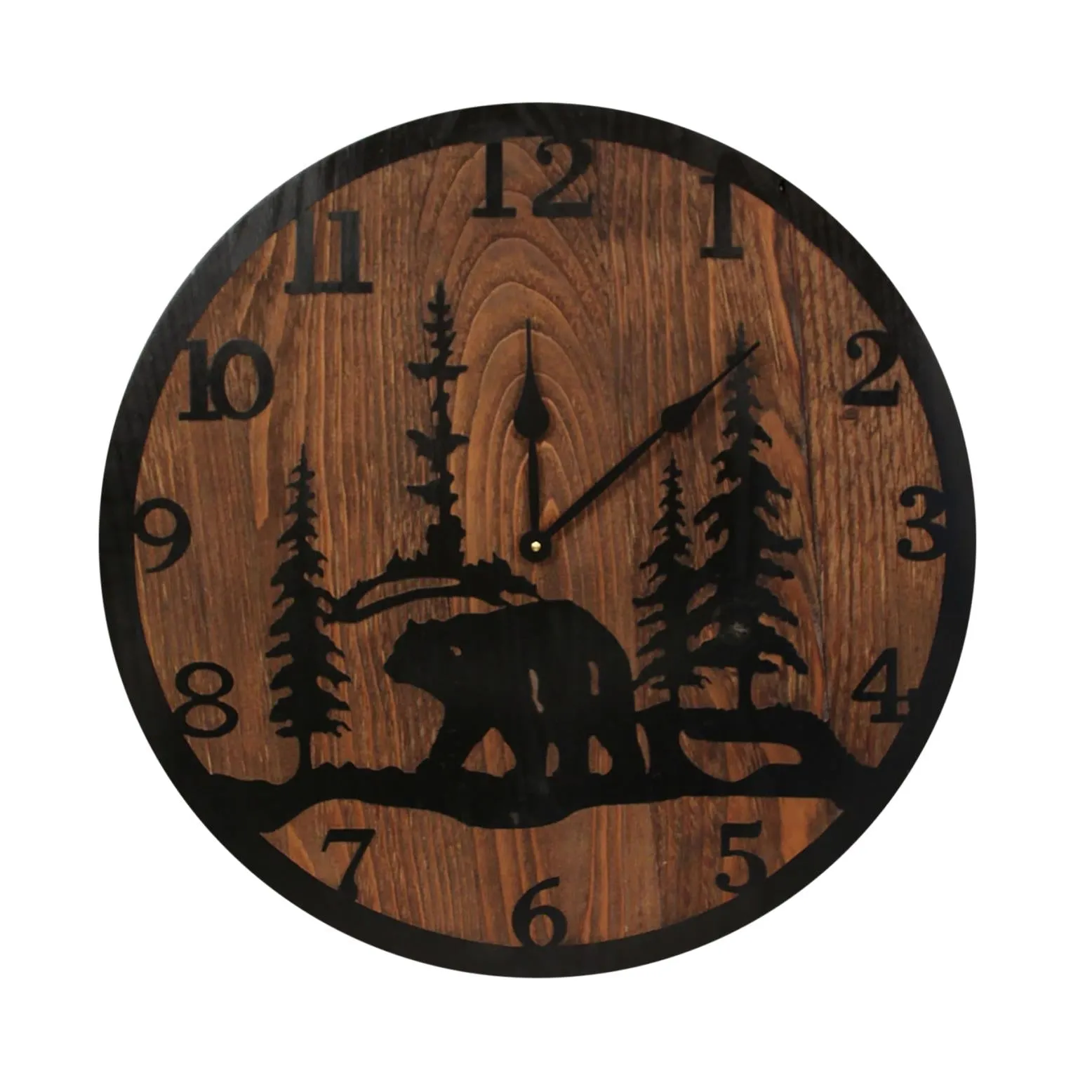 Bear Handcrafted Etched Wood Wall Clock (24”)