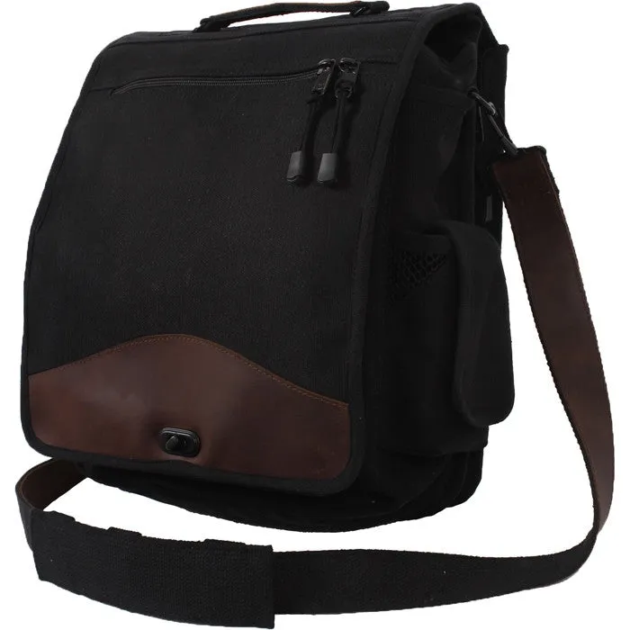 Black M-51 Messenger Shoulder Bag Canvas & Leather Engineers Field Crossbody