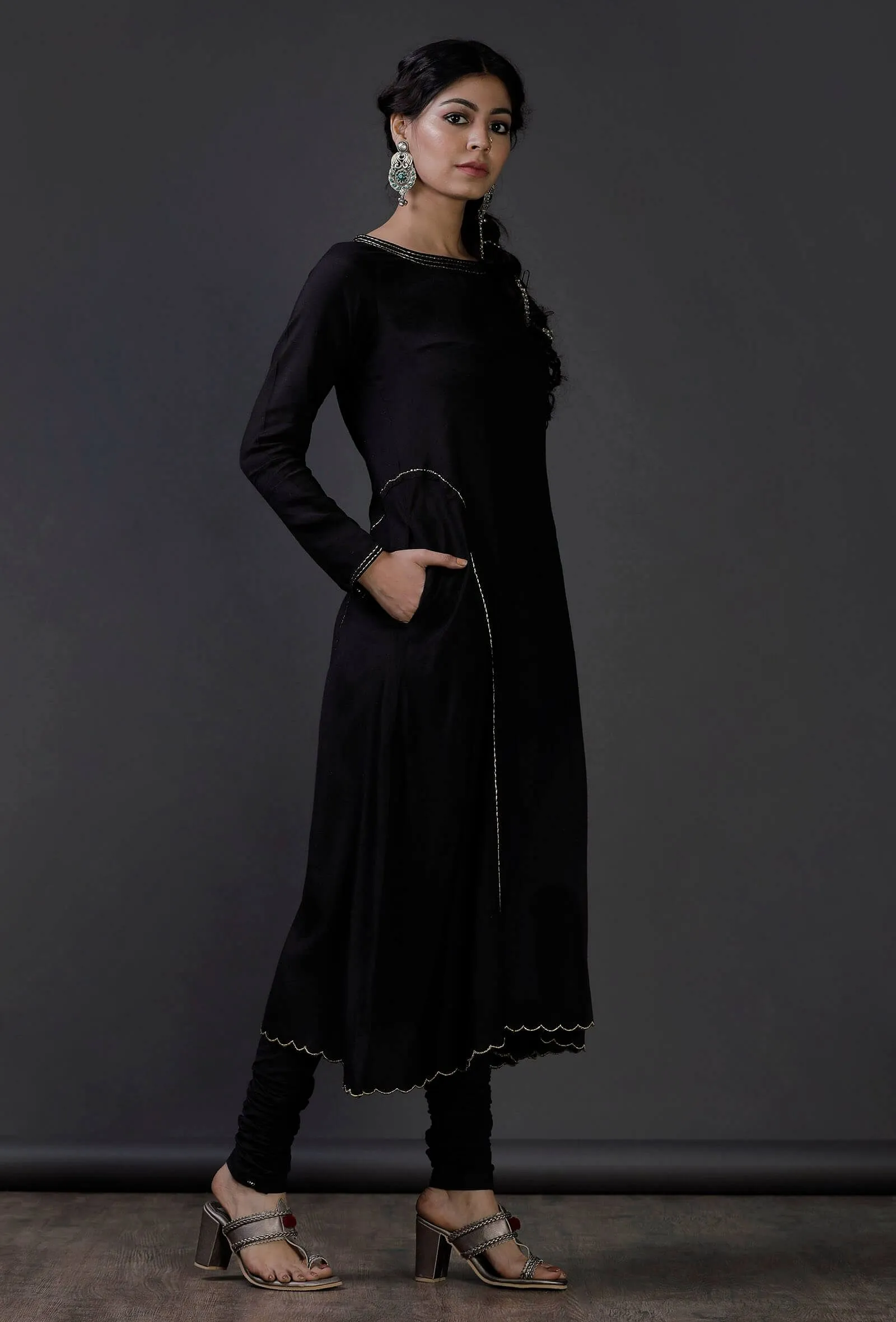 Black Model Viscose  embroidered Kurta