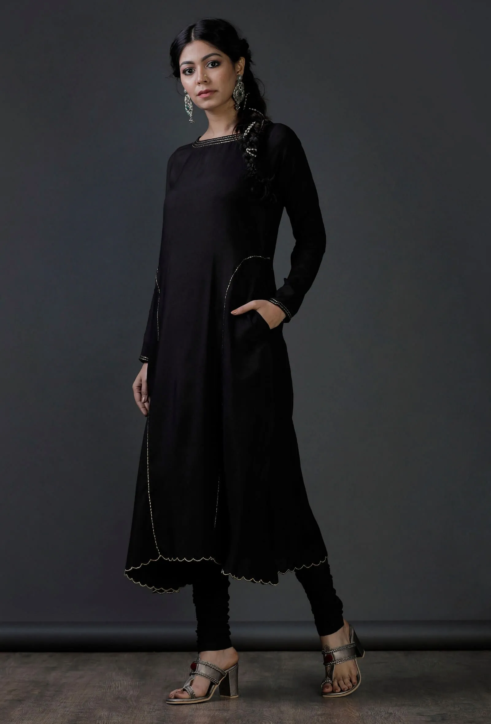 Black Model Viscose  embroidered Kurta