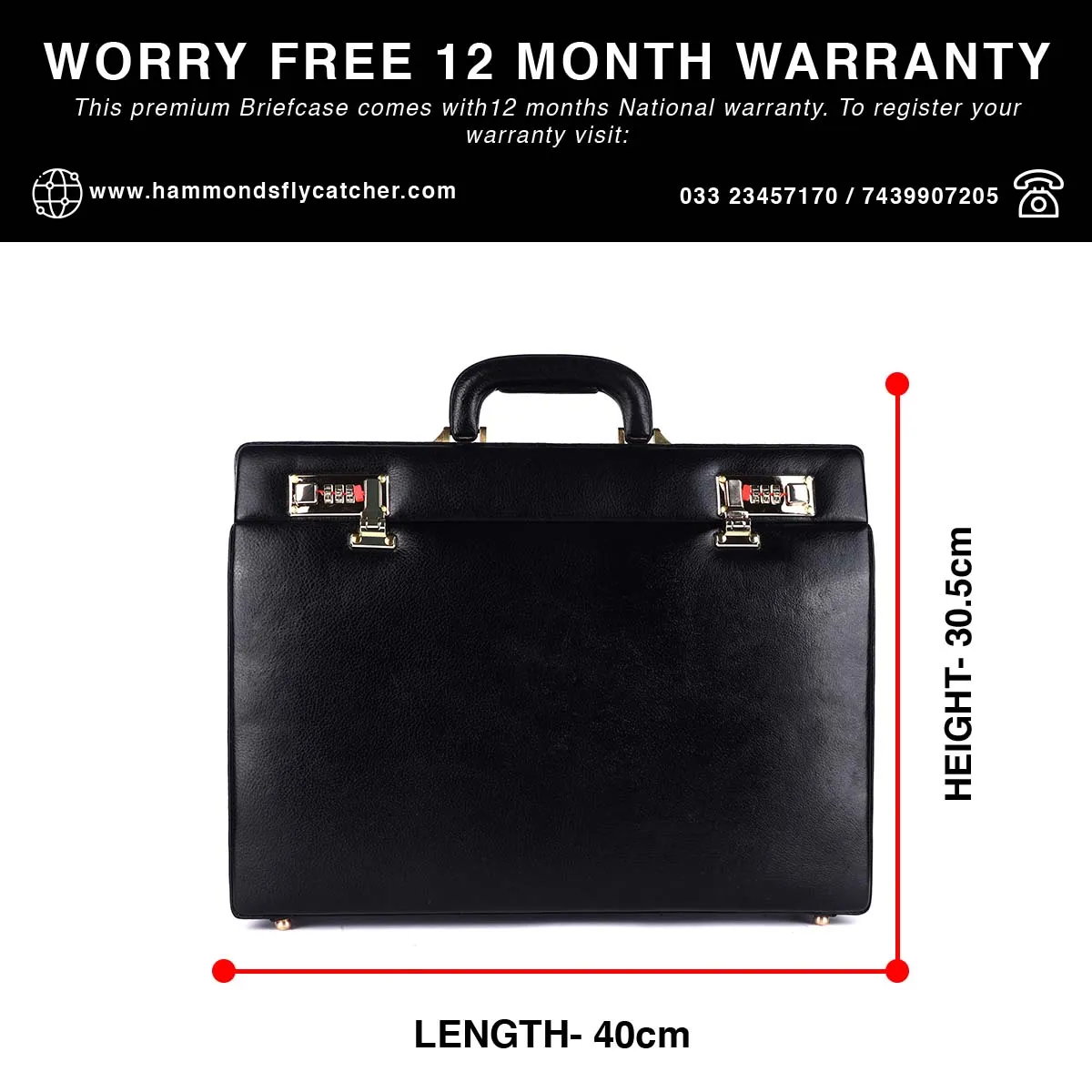 Briefcase for Men - Genuine Leather Office Briefcase - Black, Spacious Suitcase for Documents Storage, Dual