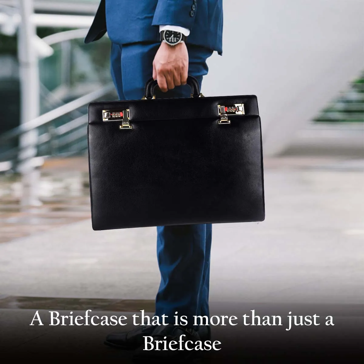 Briefcase for Men - Genuine Leather Office Briefcase - Black, Spacious Suitcase for Documents Storage, Dual