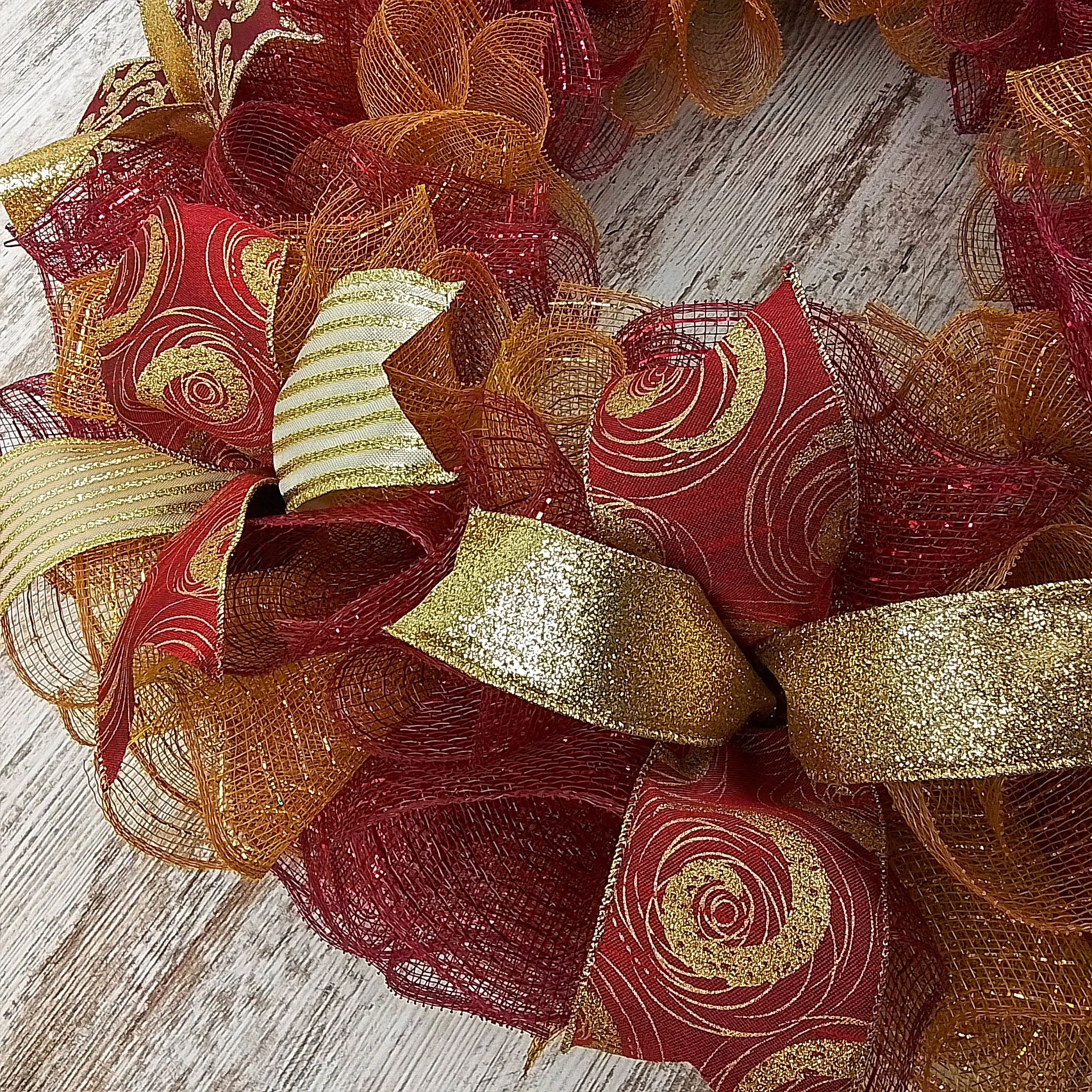 Burgundy and Gold Holiday Wreath | Elegant Christmas Door Decor