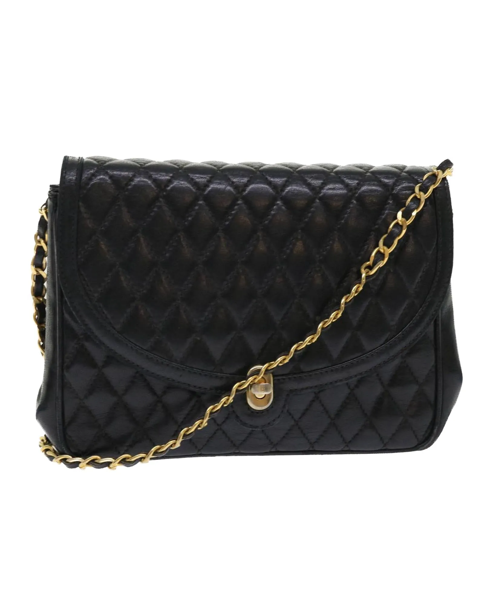 Chain Quilted Leather Shoulder Bag - Black