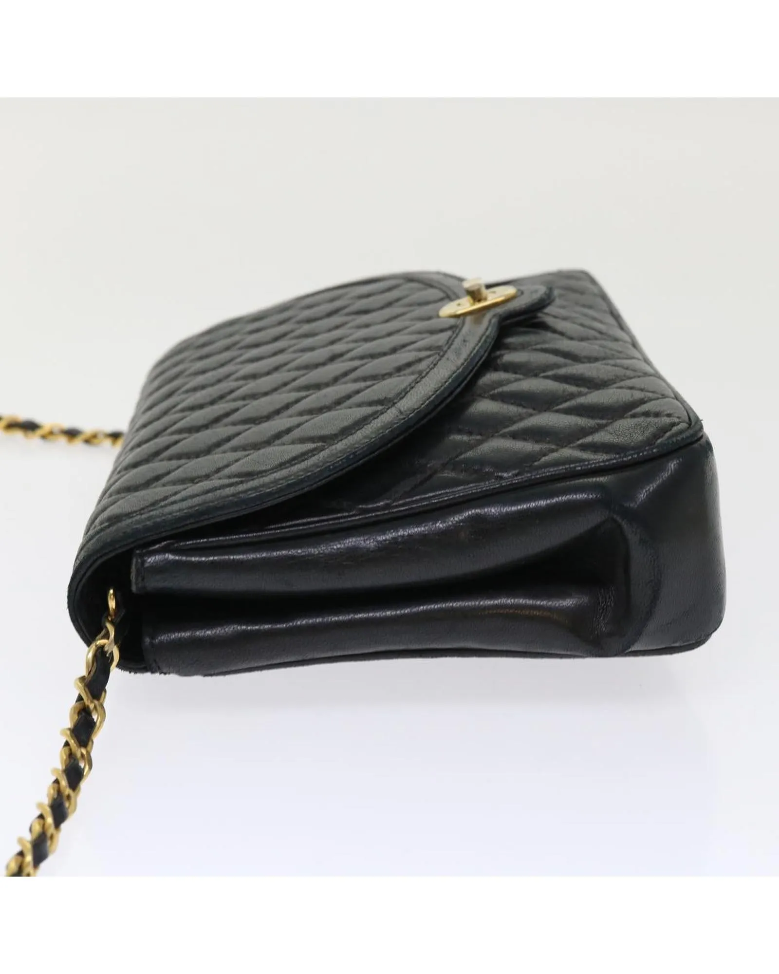 Chain Quilted Leather Shoulder Bag - Black