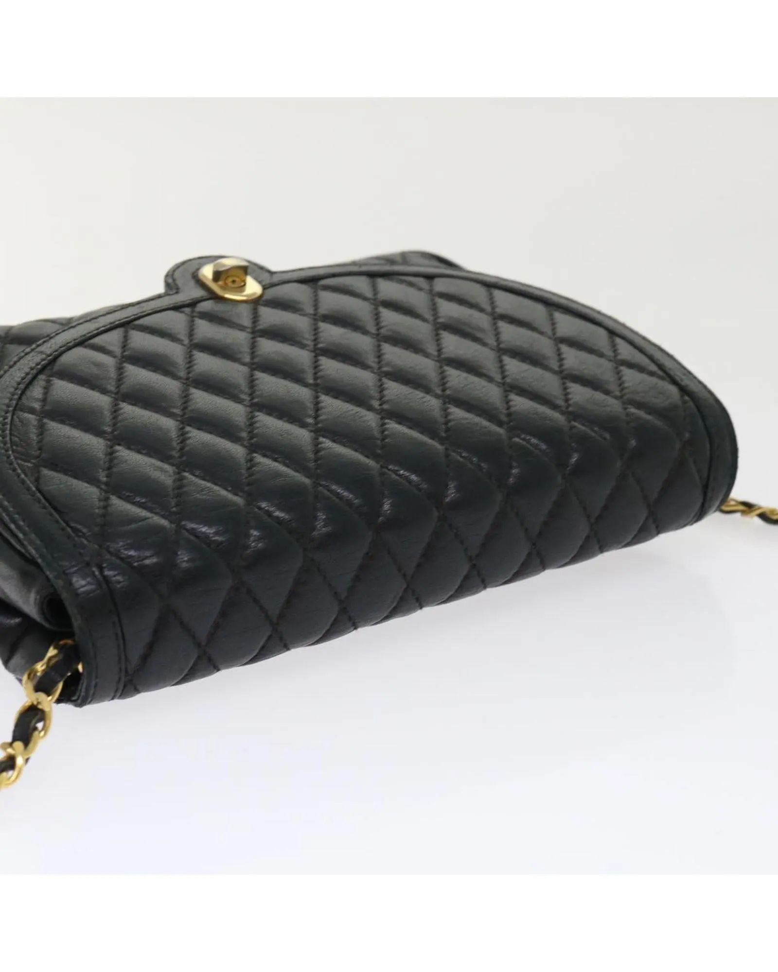 Chain Quilted Leather Shoulder Bag - Black