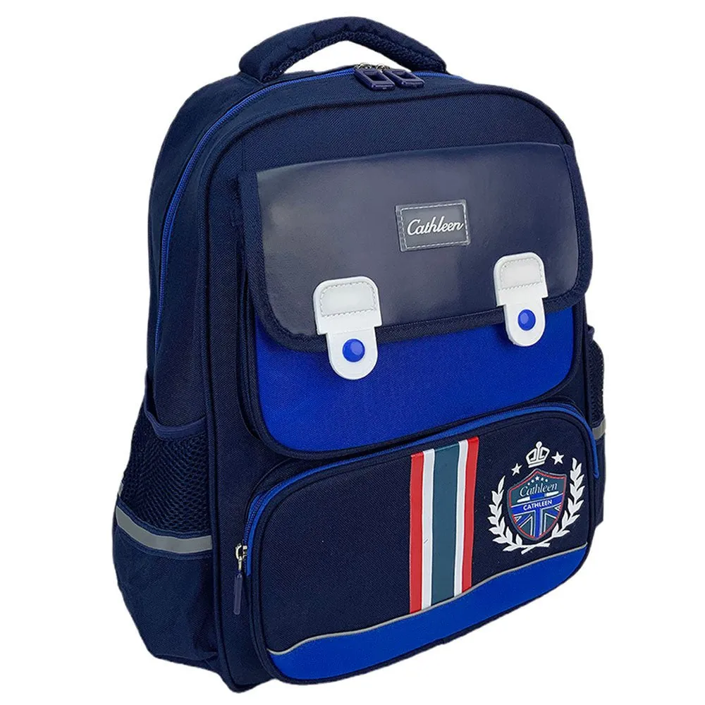 Cobalt & Dark Blue Crest Design School Backpack for Kids