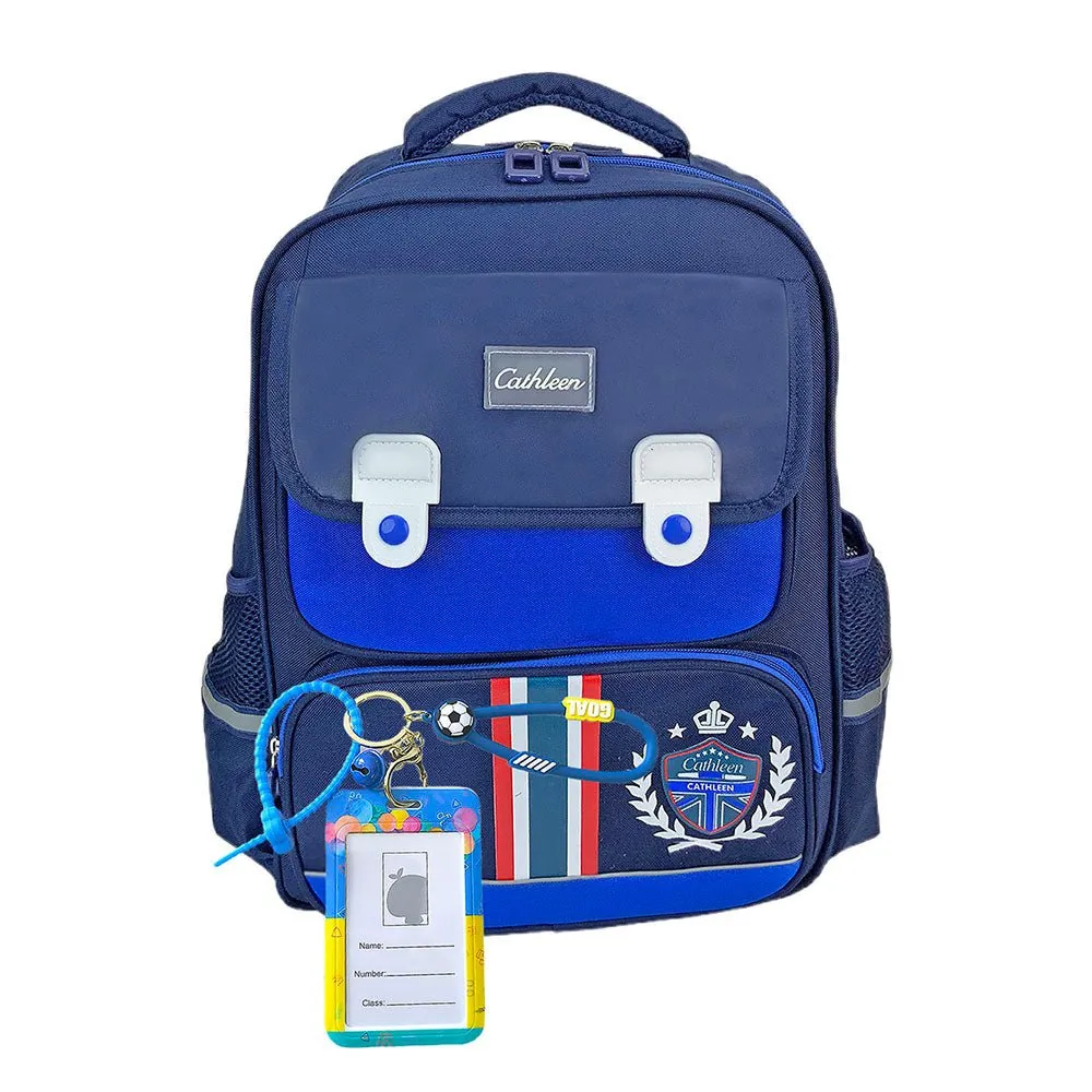 Cobalt & Dark Blue Crest Design School Backpack for Kids