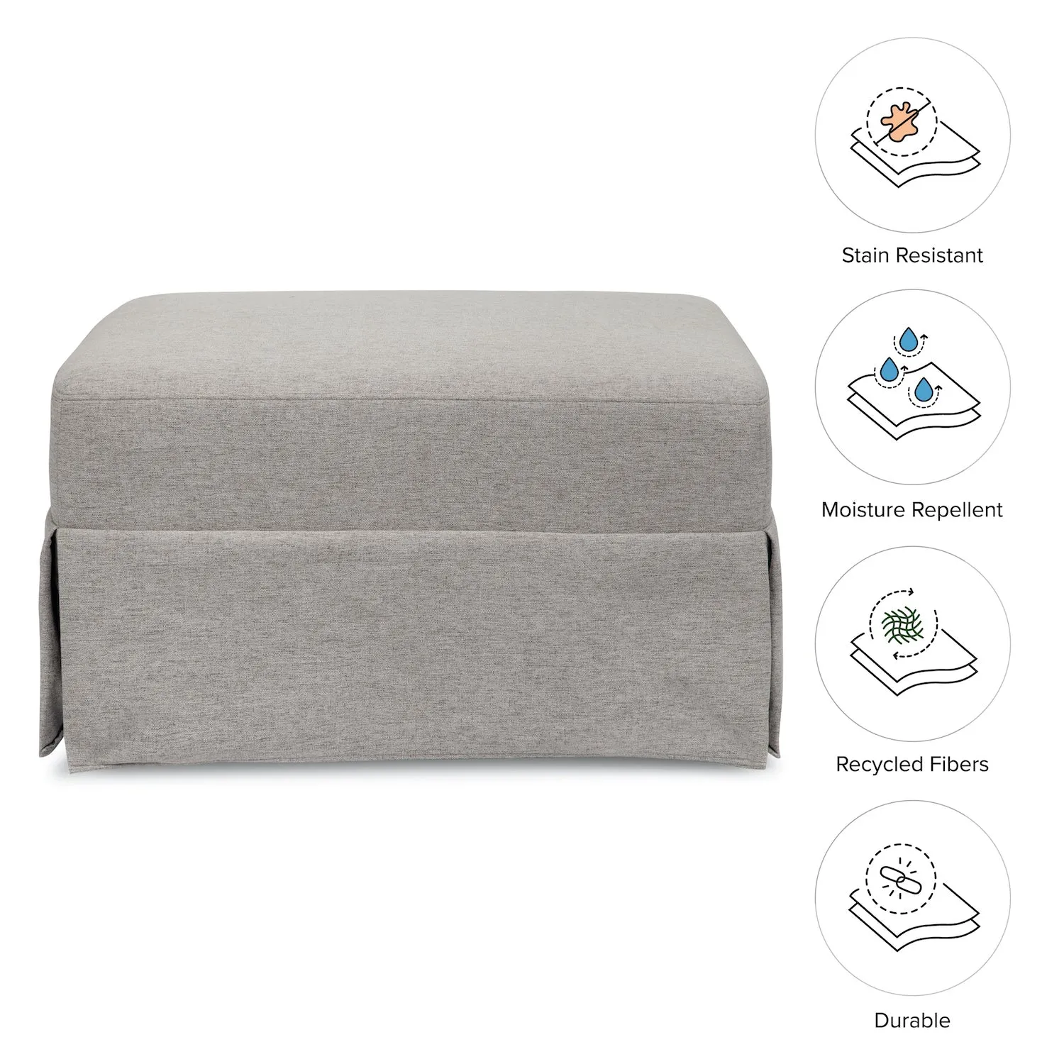 Crawford Gliding Ottoman in Eco-Performance Fabric - Grey