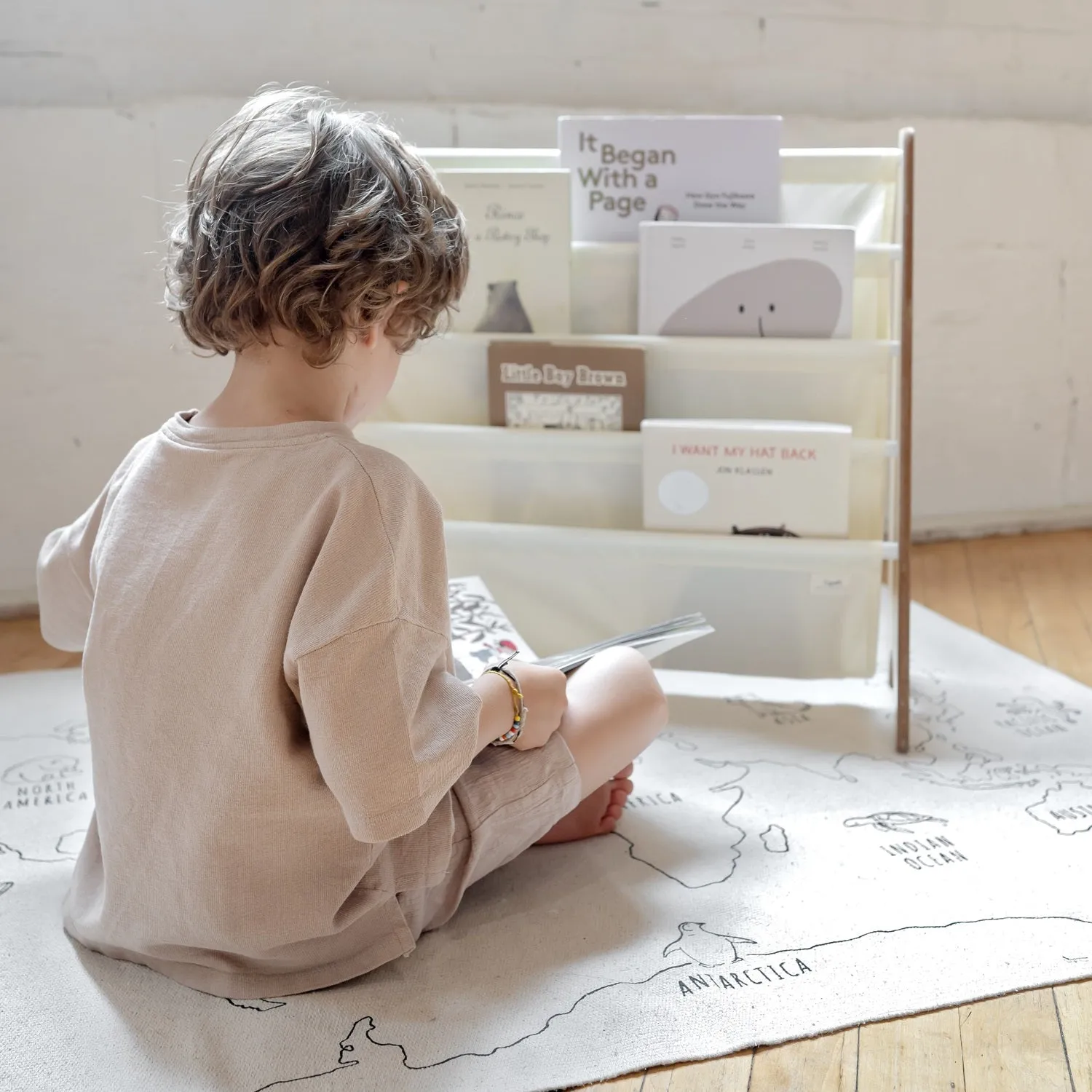 cream recycled fabric book rack