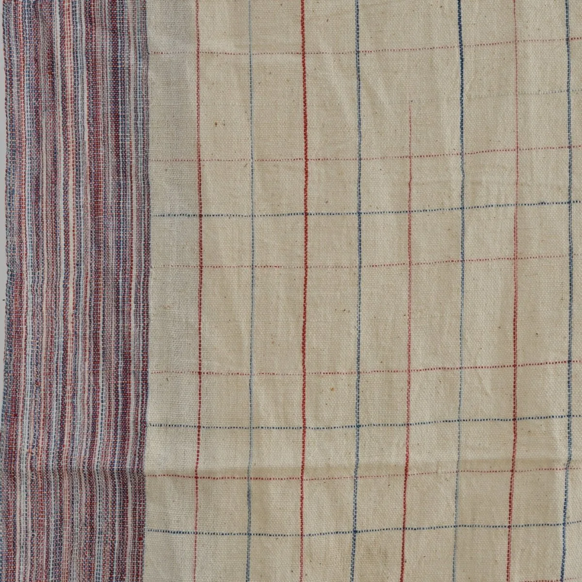 Ecru Checkered Handwoven Organic Cotton Fabric