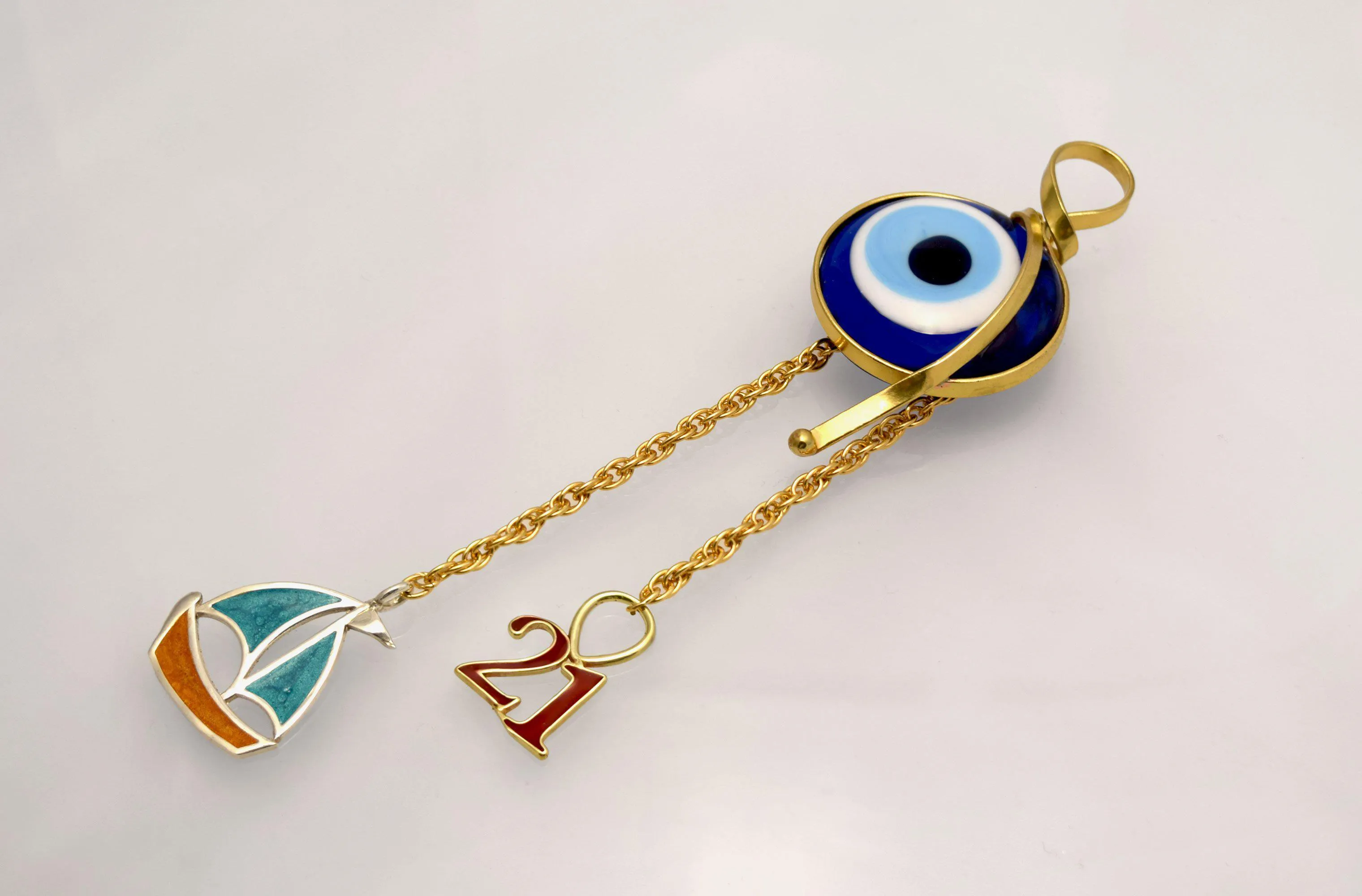 Evil eye protection stone with silver charm, Evil Eye Charm, home décor, gift, Wall Decor, silver charm, Sailboat  Charm