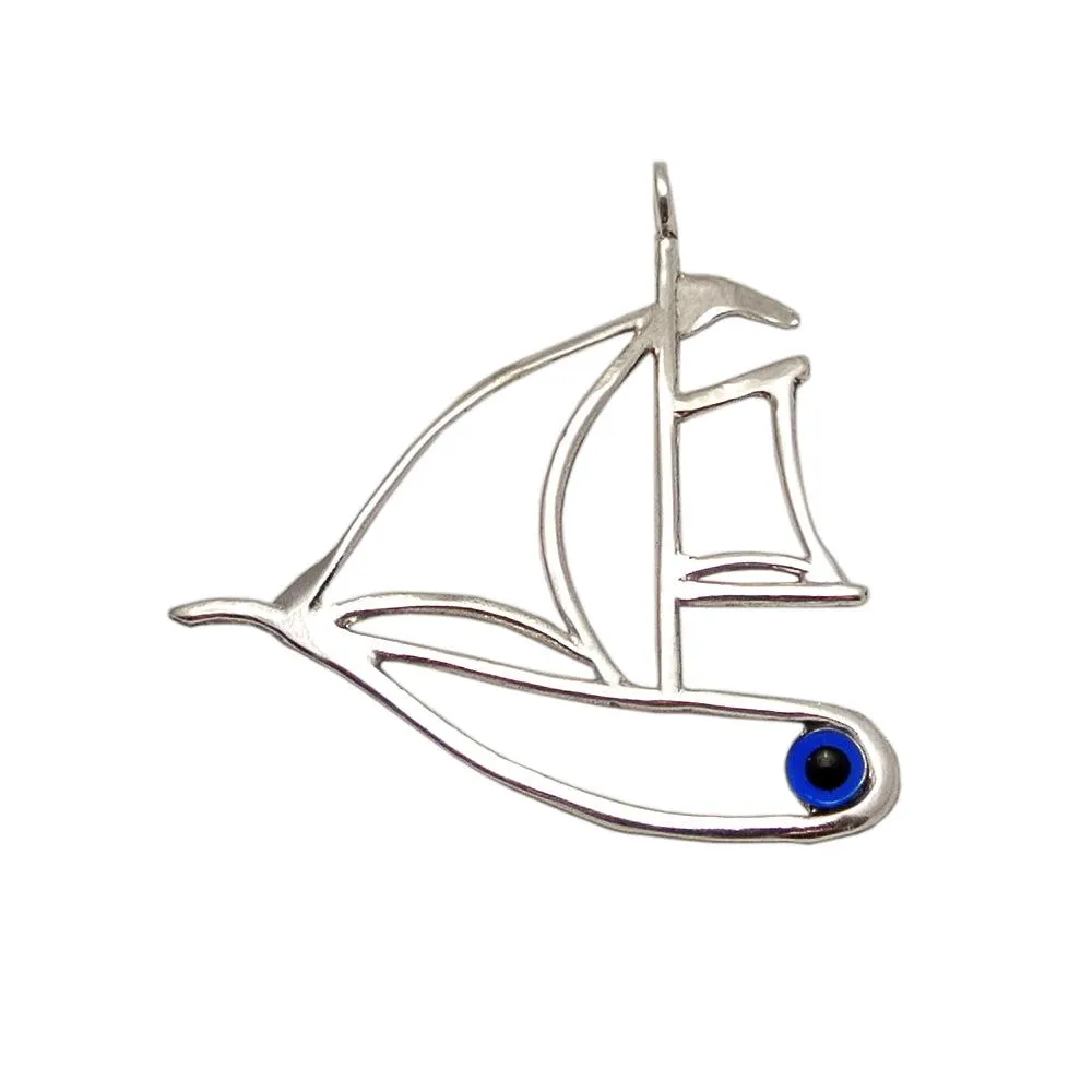 Evil eye protection stone with silver charm, Evil Eye Charm, home décor, gift, Wall Decor, silver charm, Sailboat  Charm