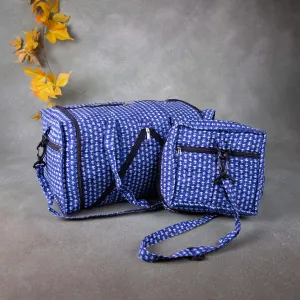 Expandable Travel Bag Blue Colour with Small White Flower Prints.