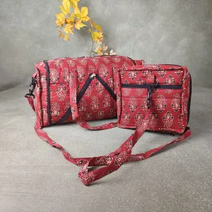 Expandable Travel Bag Maroon Colour with Sandal Mango Flower Design.