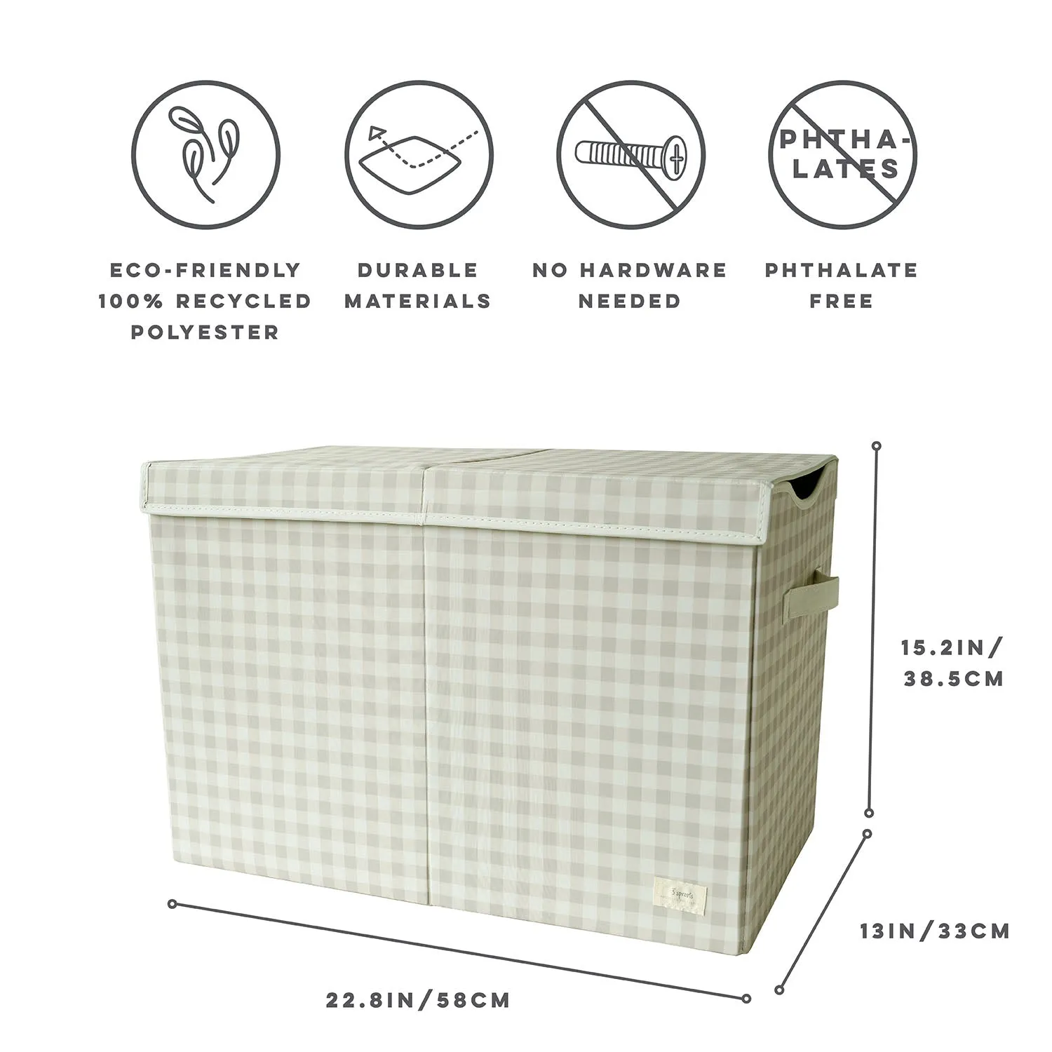 gingham beige recycled fabric folding storage chest