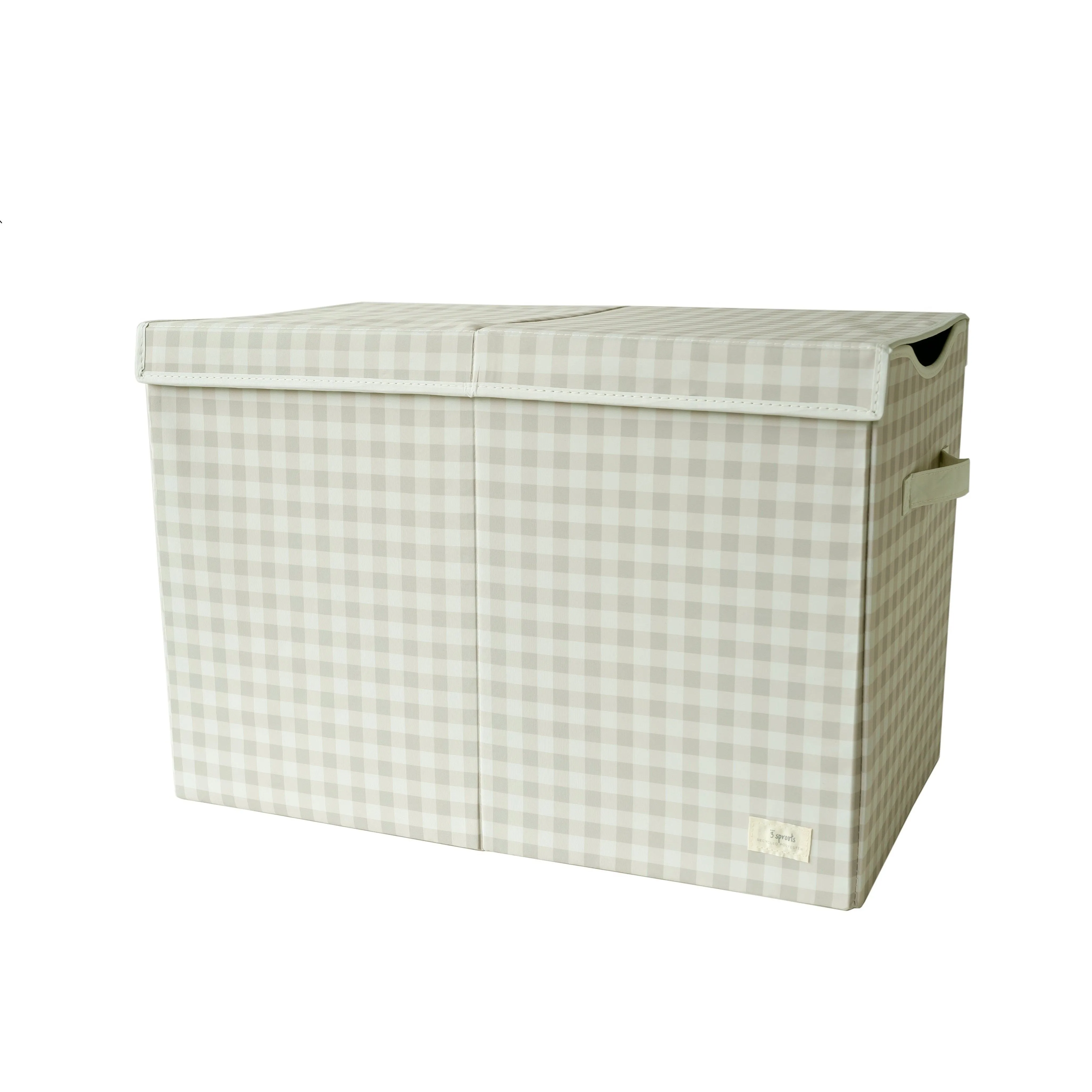 gingham beige recycled fabric folding storage chest