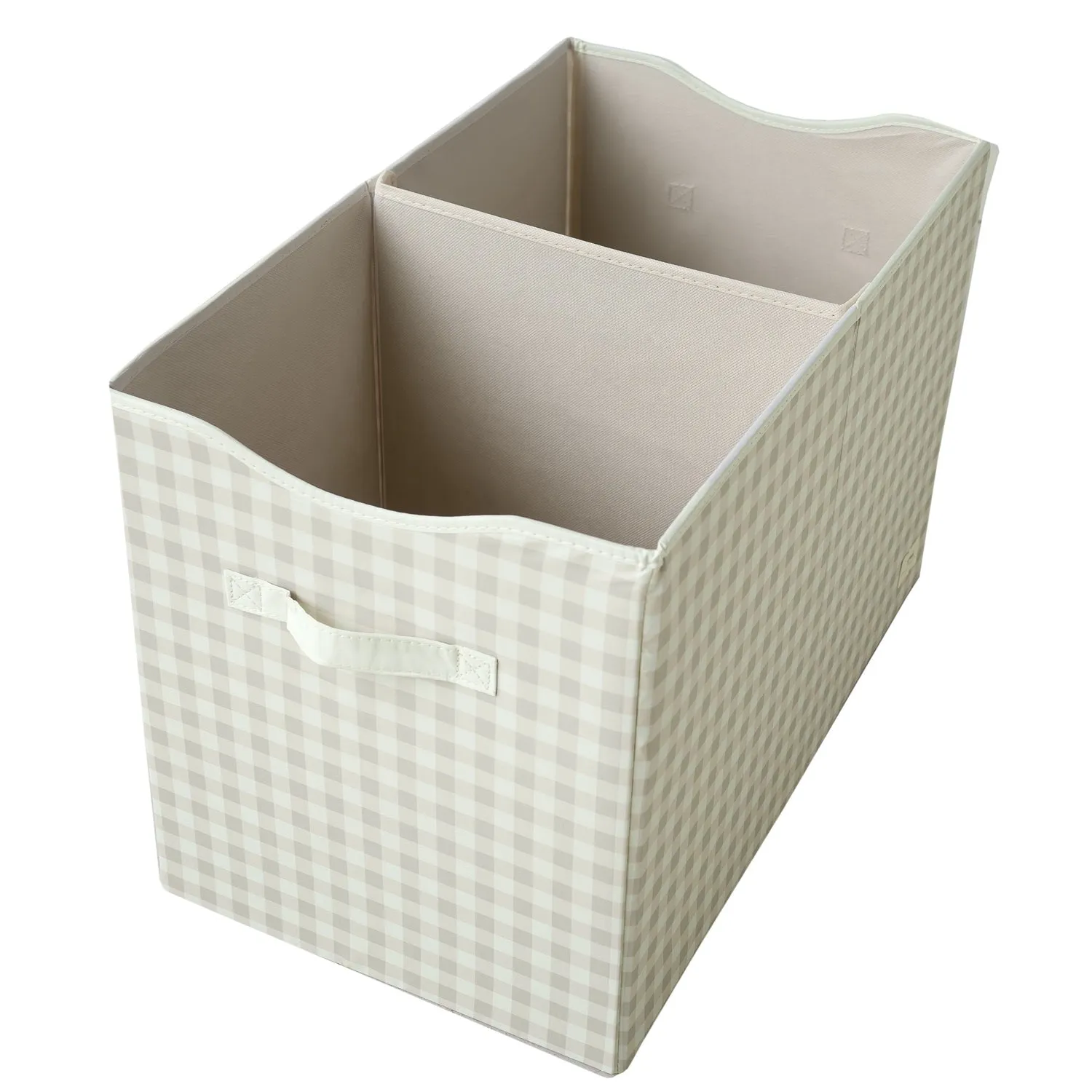 gingham beige recycled fabric folding storage chest