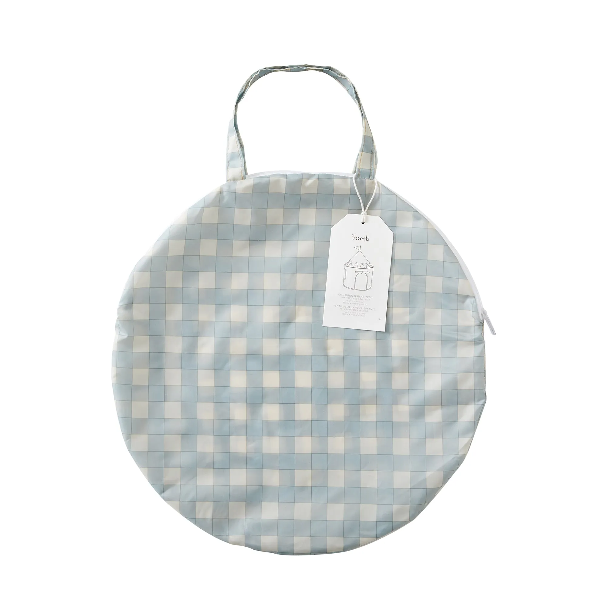 gingham blue recycled fabric play tent