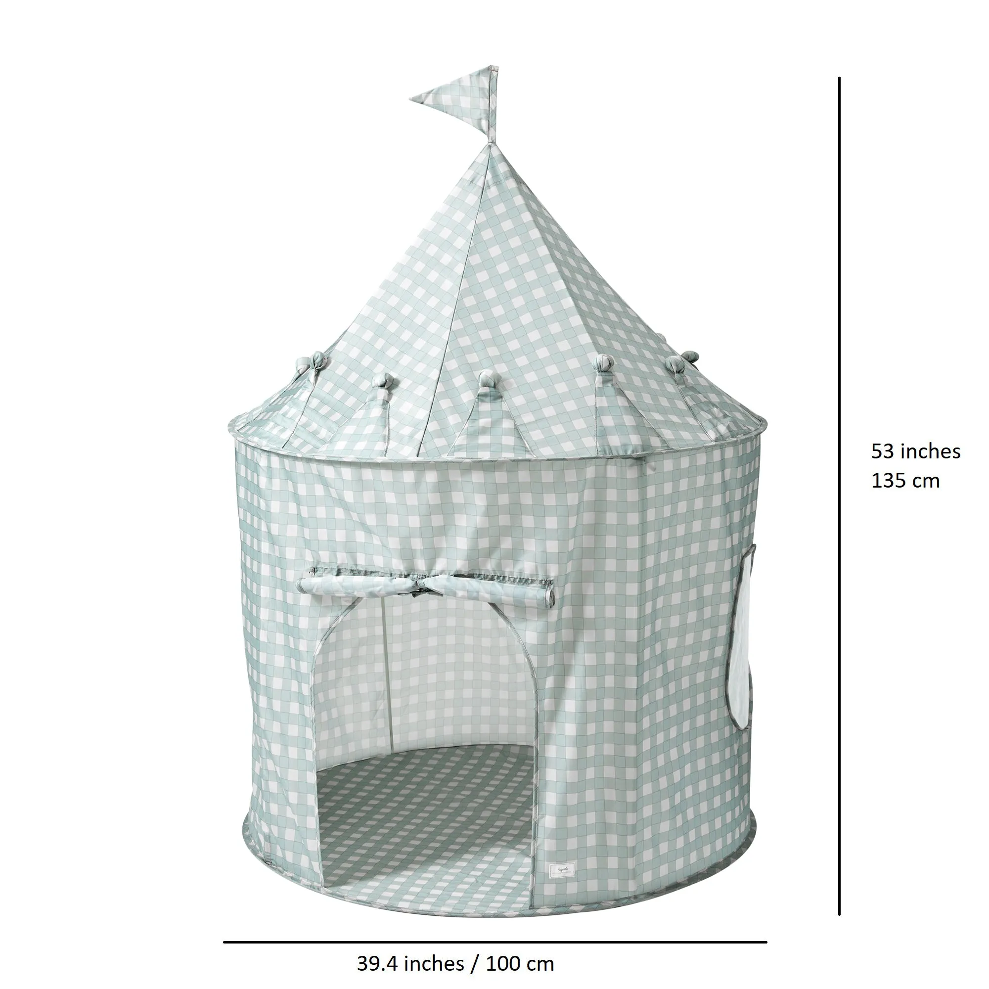 gingham blue recycled fabric play tent