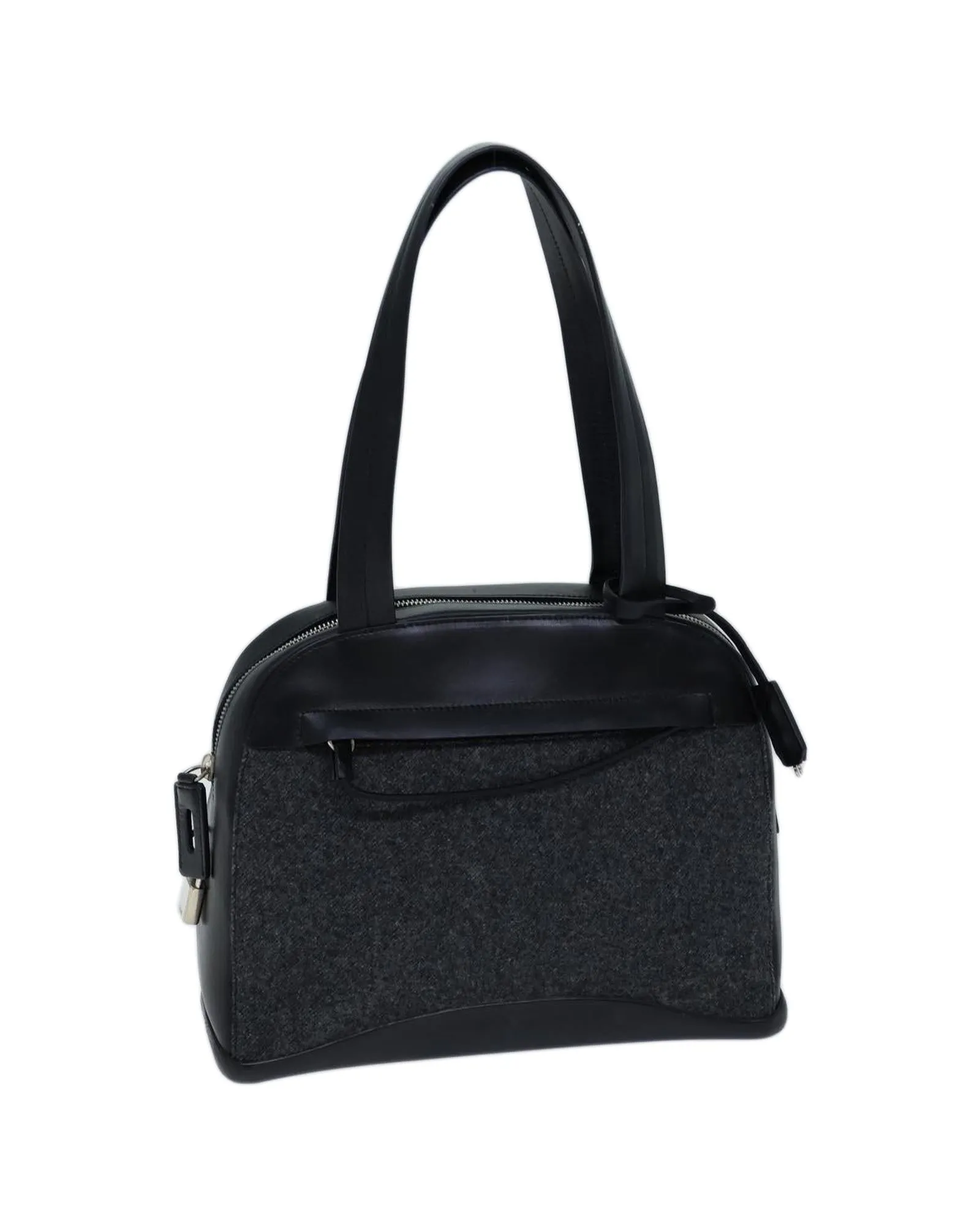 Gray Wool Shoulder Bag with Padlock and Key