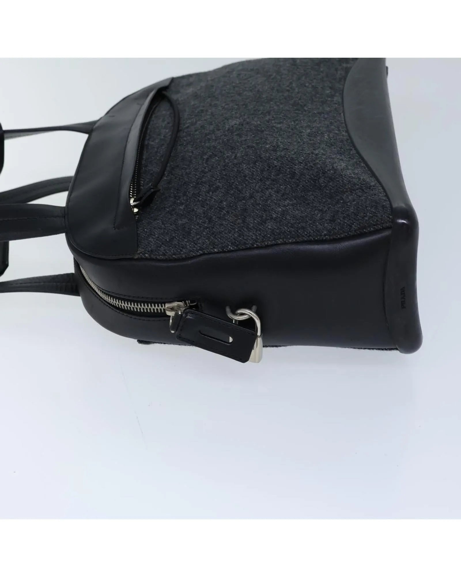 Gray Wool Shoulder Bag with Padlock and Key