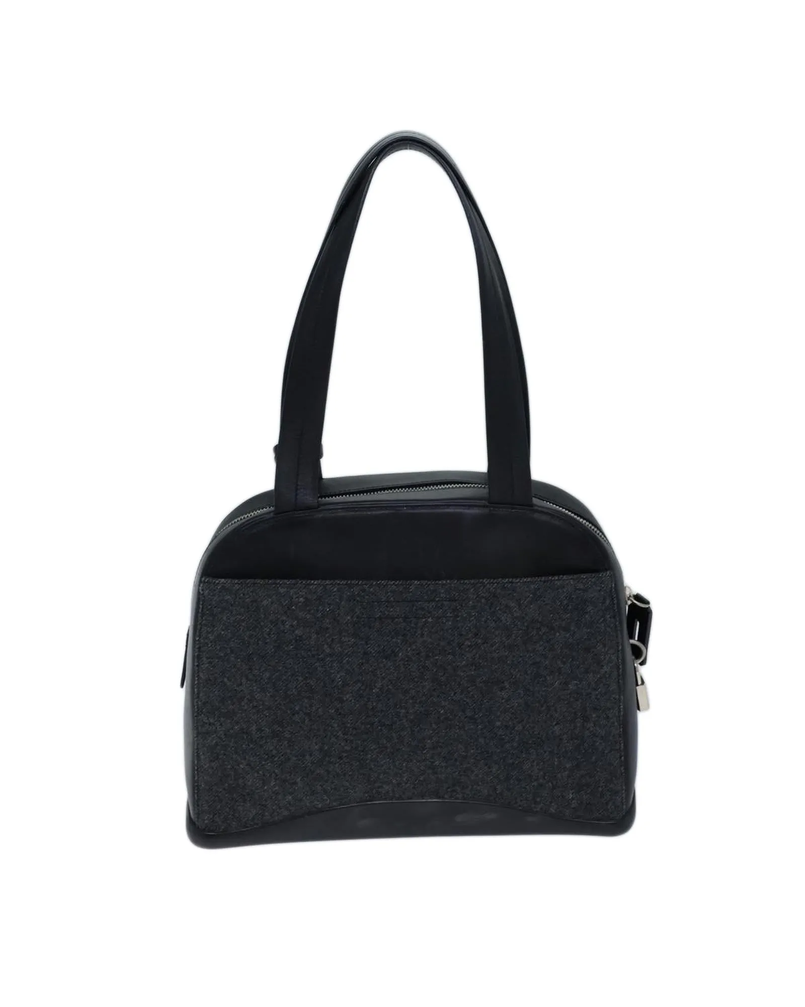 Gray Wool Shoulder Bag with Padlock and Key