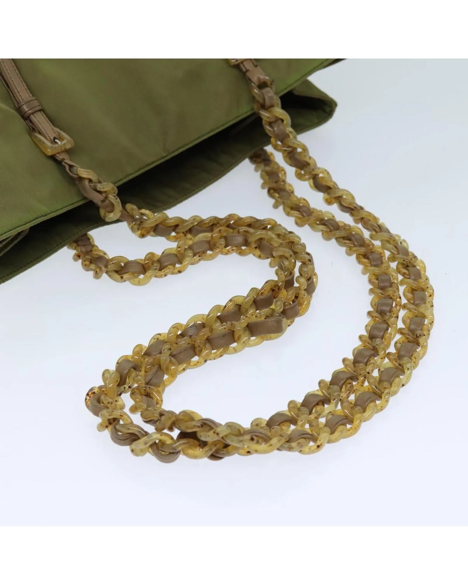 Khaki Nylon Chain Shoulder Bag by Italian Designer