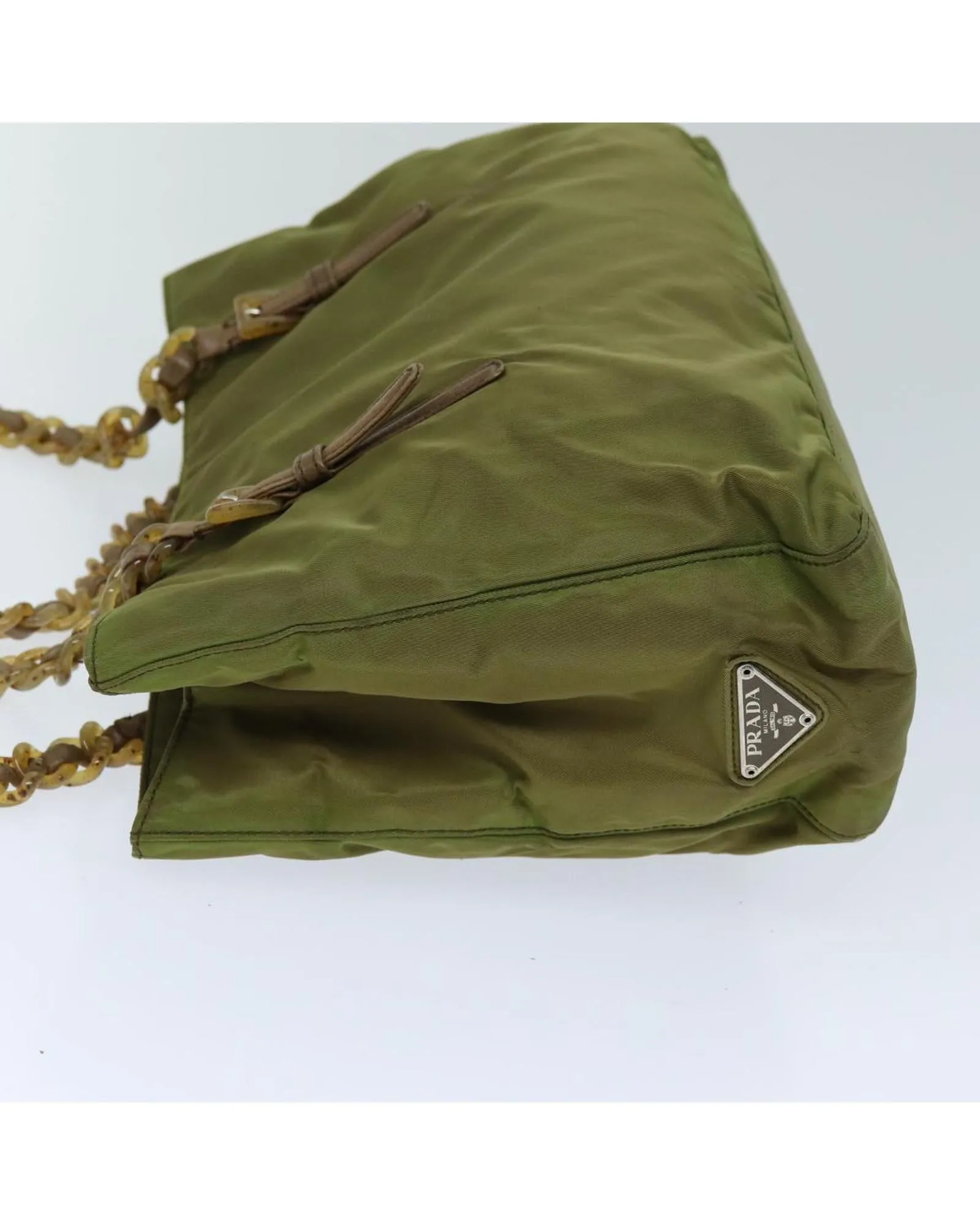 Khaki Nylon Chain Shoulder Bag by Italian Designer