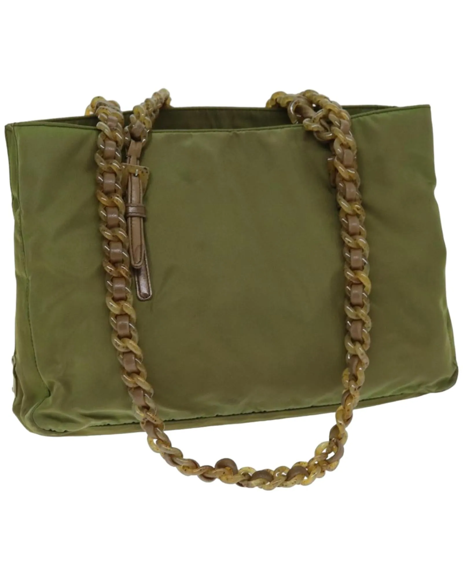 Khaki Nylon Chain Shoulder Bag by Italian Designer