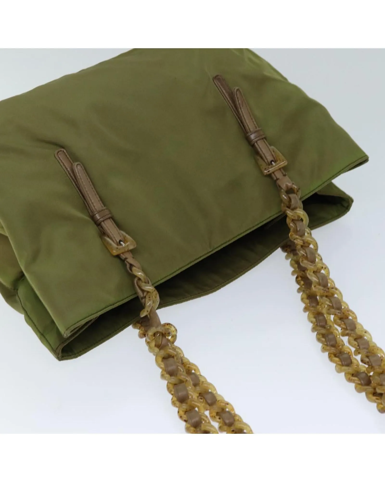 Khaki Nylon Chain Shoulder Bag by Italian Designer