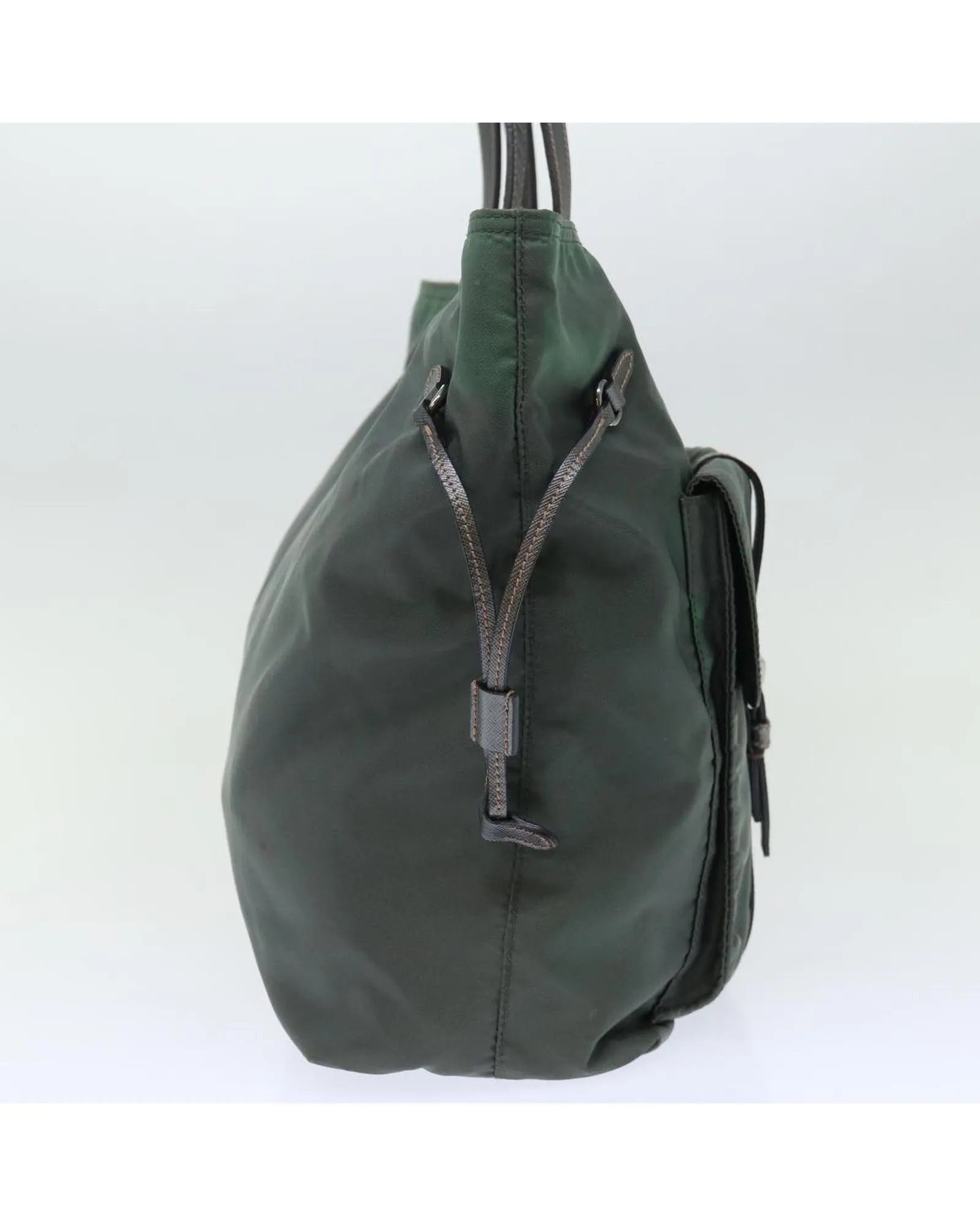 Khaki Nylon Tote Bag with Multiple Pockets and Interior Lining