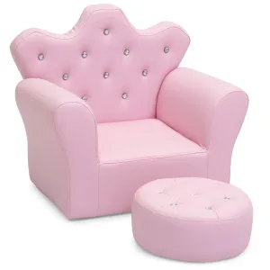 Kids Upholstered Tufted Bejeweled Mini Chair Seat w/ Ottoman