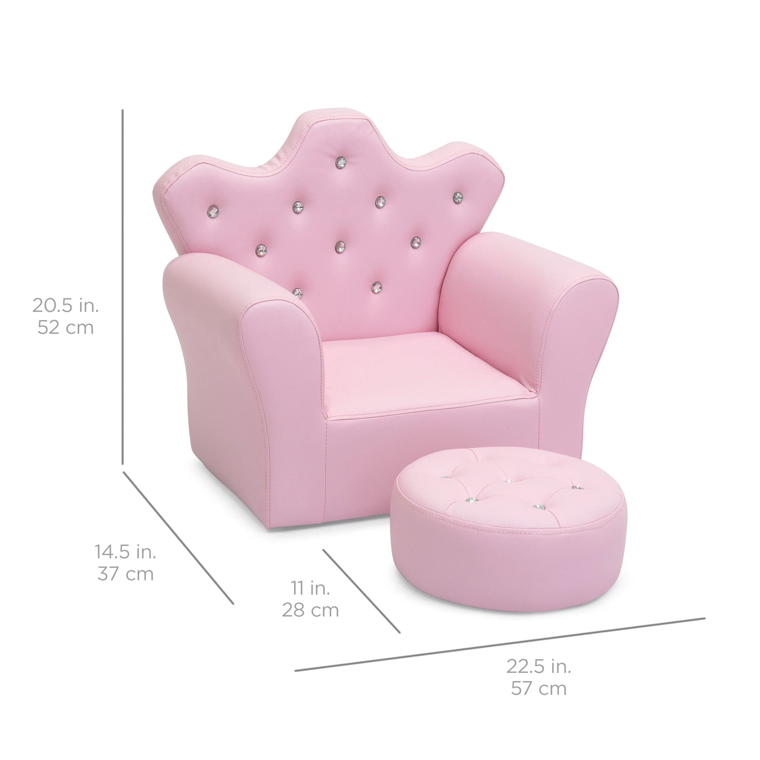 Kids Upholstered Tufted Bejeweled Mini Chair Seat w/ Ottoman