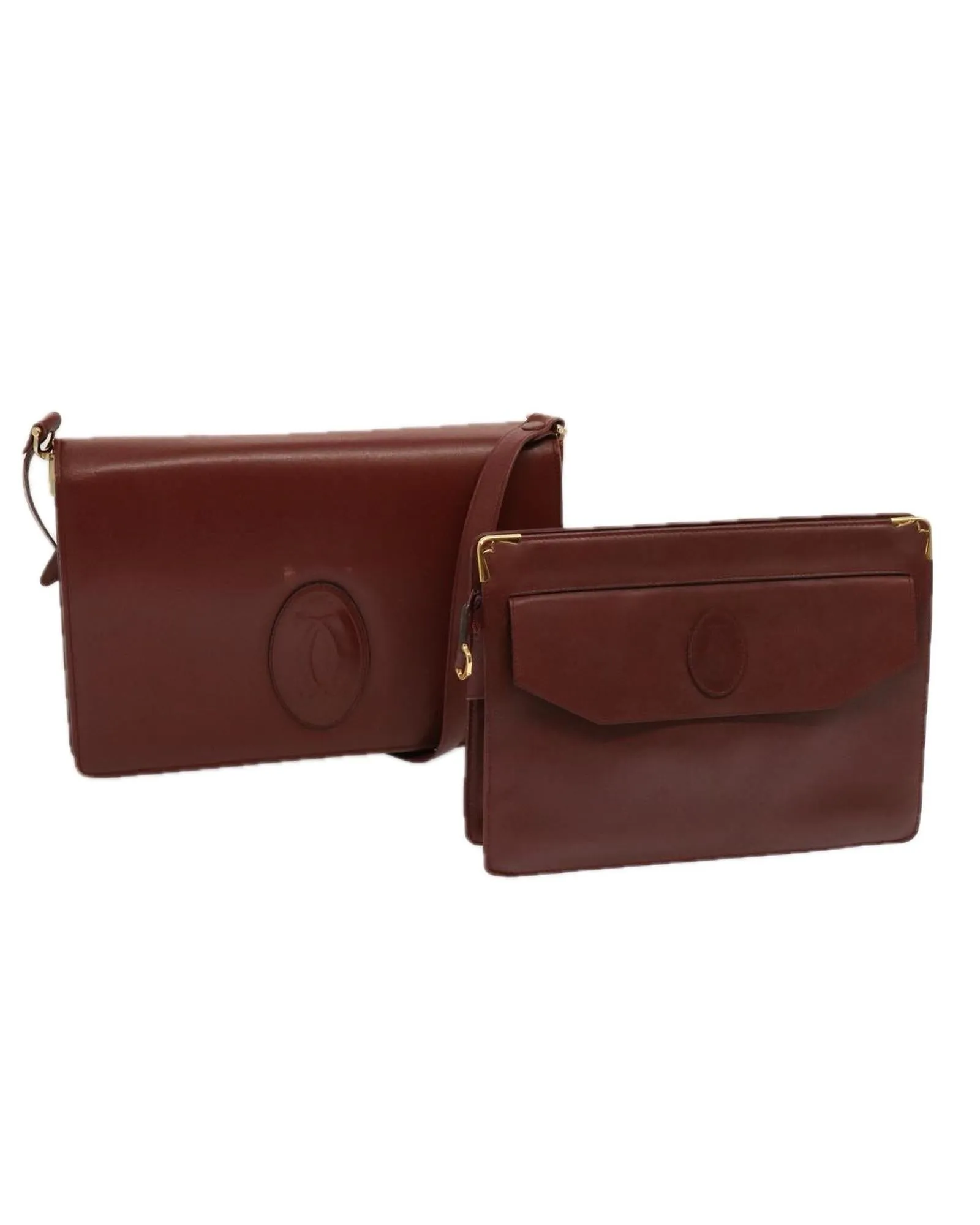 Leather Clutch Shoulder Bag Set - Wine Red - CD Rank